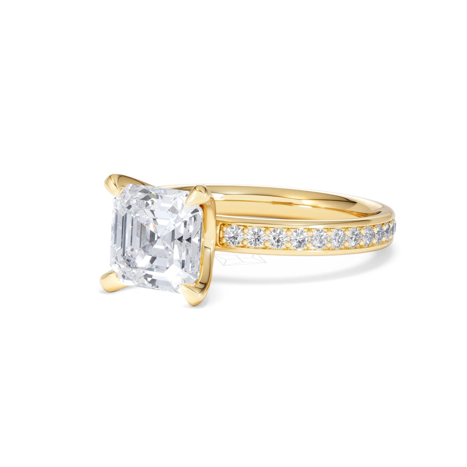 Origin 2.25ct Asscher Cut Lab Diamond Solitaire Engagement Ring with Side Stones in 18K Yellow Gold - Image 80