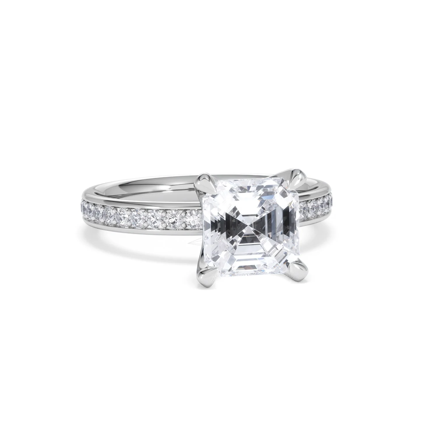 Origin 2.25ct Asscher Cut Lab Diamond Solitaire Engagement Ring with Side Stones in Platinum - Image 10