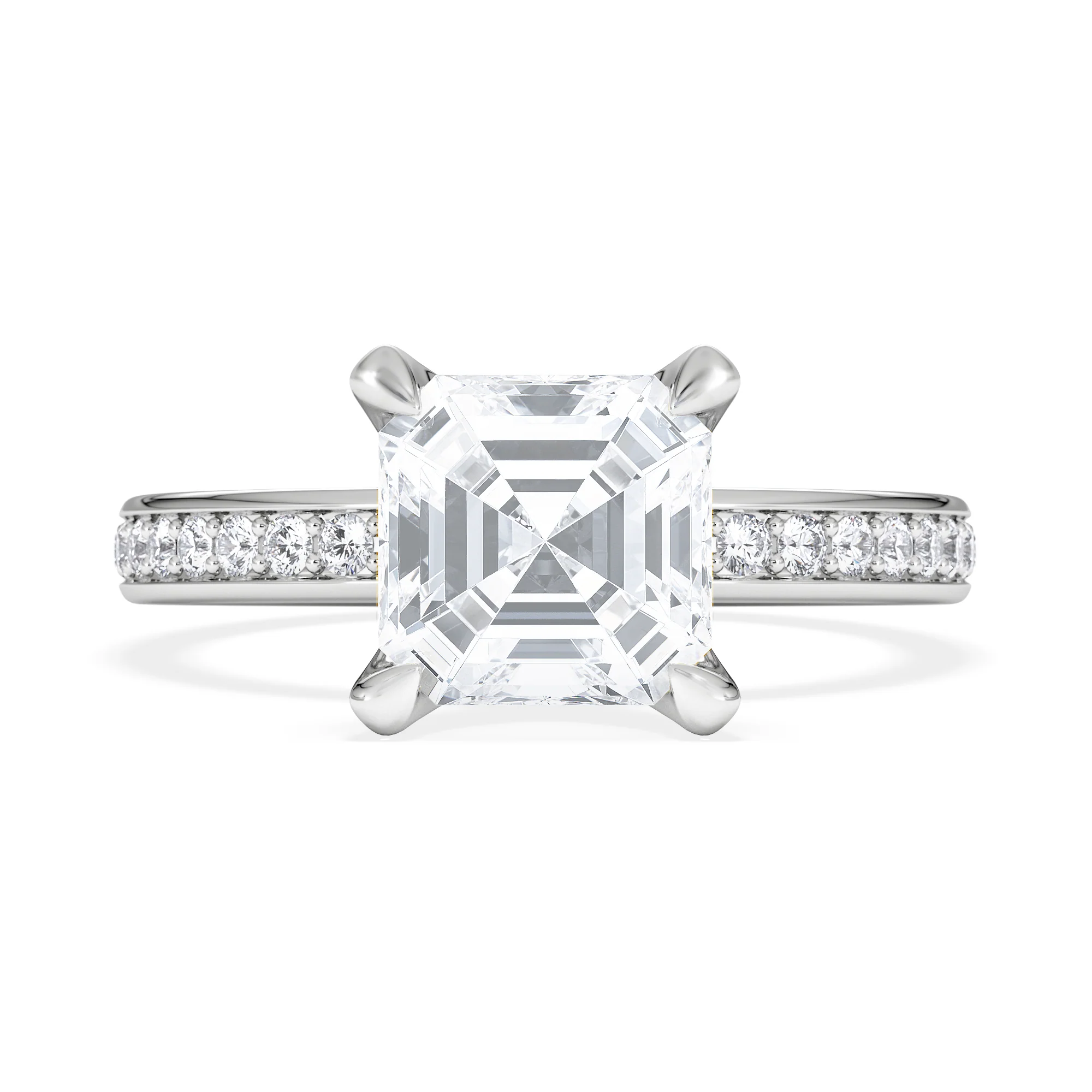 Origin 2.25ct Asscher Cut Lab Diamond Solitaire Engagement Ring with Side Stones in Platinum - Image 6