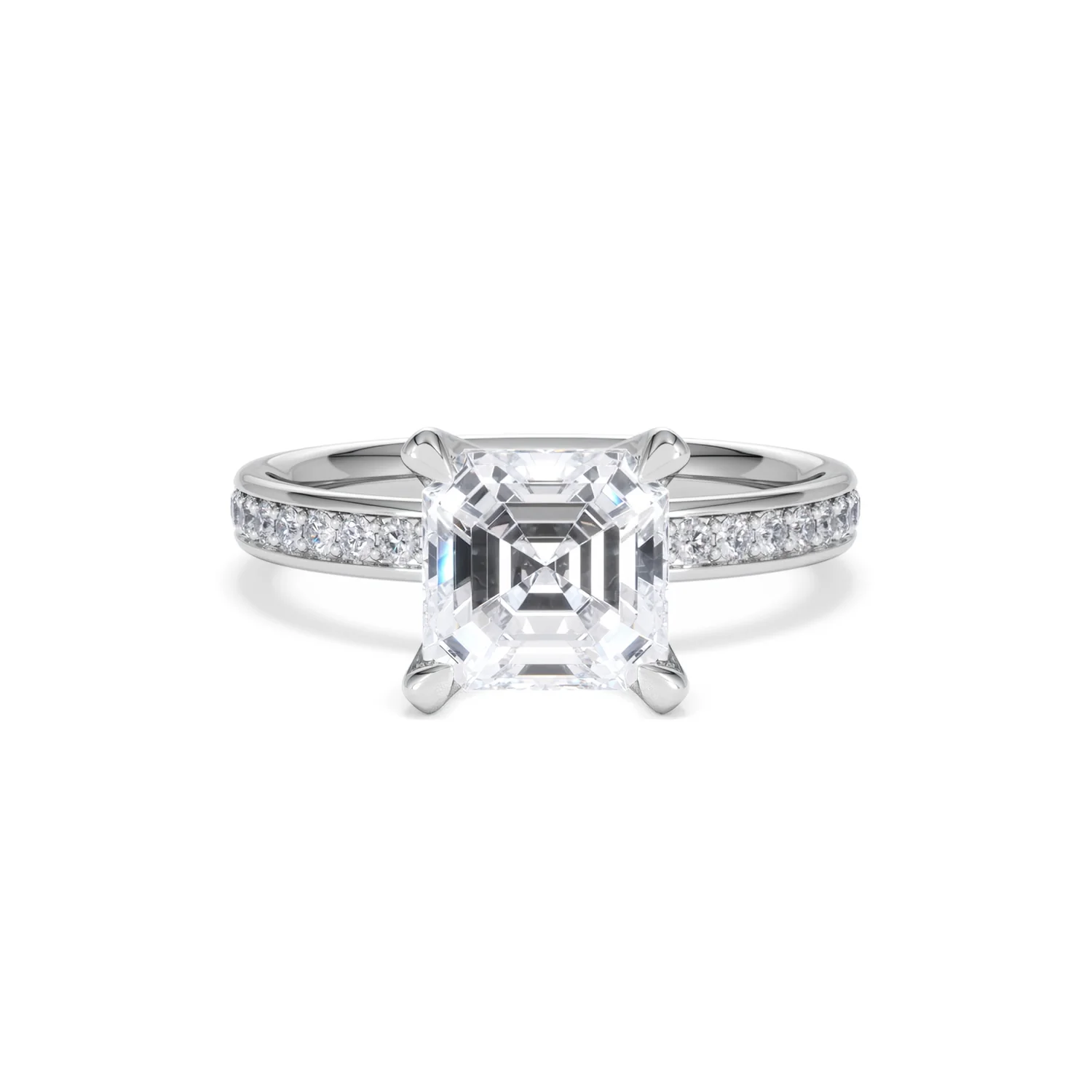 Origin 2.25ct Asscher Cut Lab Diamond Solitaire Engagement Ring with Side Stones in Platinum - Image 7