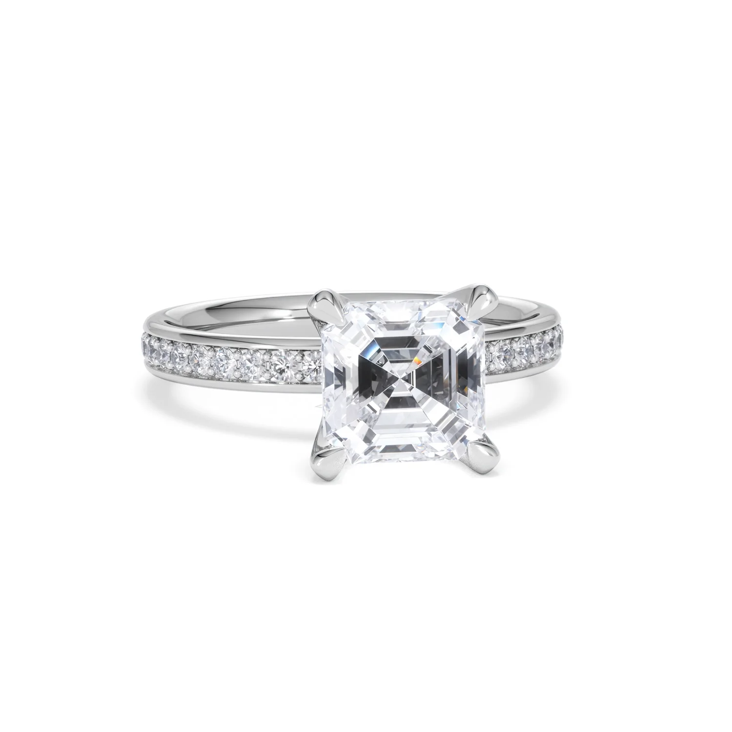 Origin 2.25ct Asscher Cut Lab Diamond Solitaire Engagement Ring with Side Stones in Platinum - Image 9