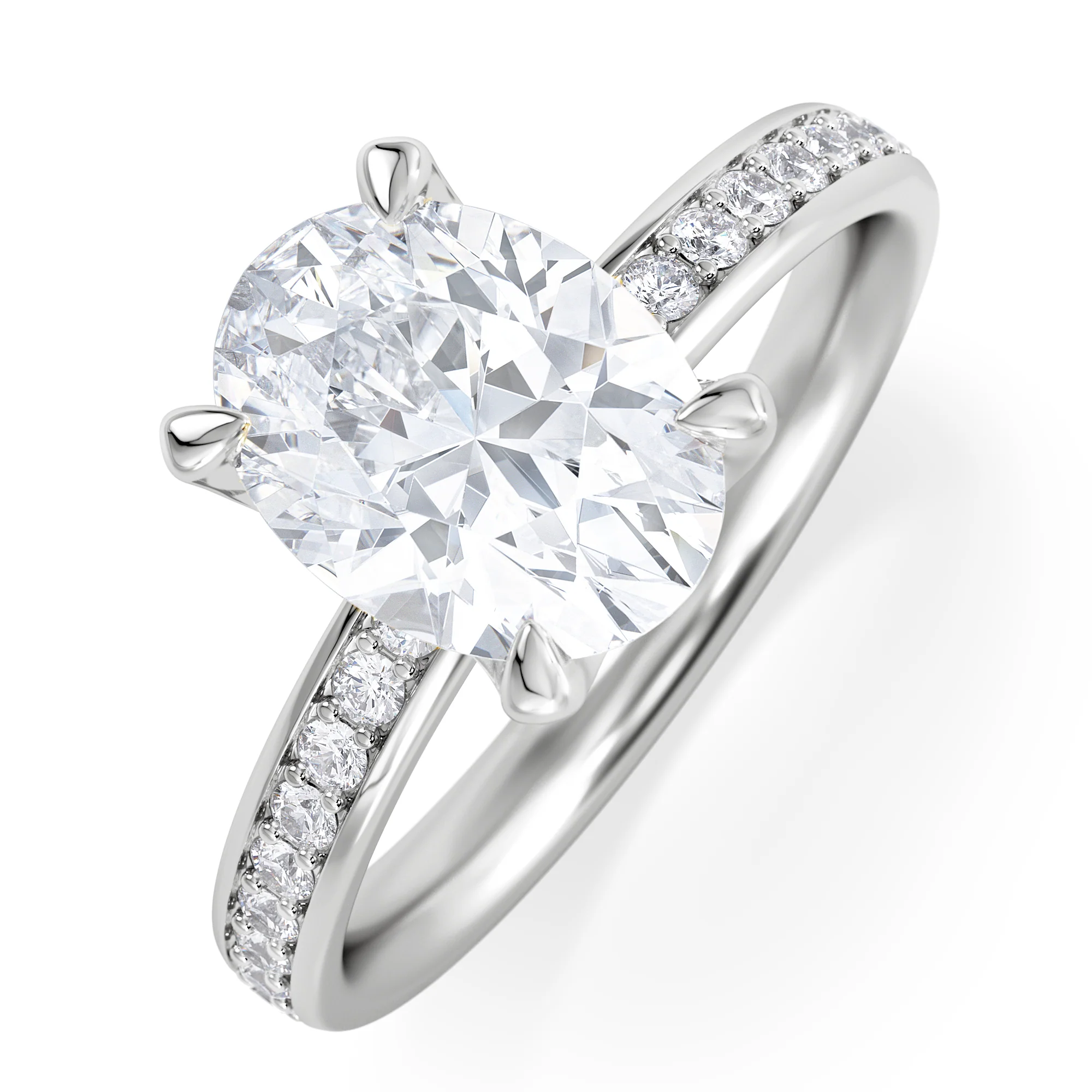 Origin 2.25ct Oval Cut Lab Diamond Solitaire Engagement Ring with Side Stones in Platinum