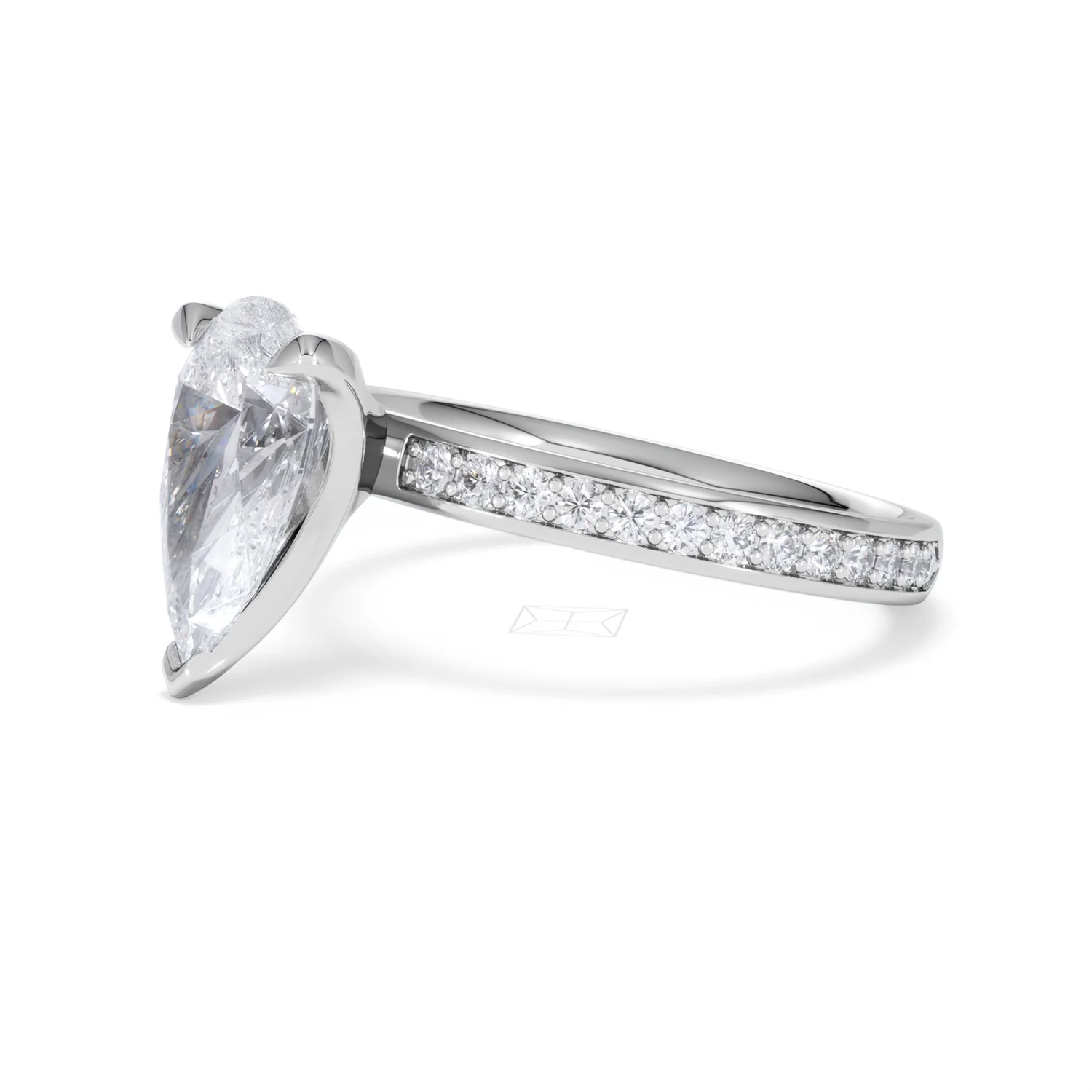 Origin 2.25ct Pear Cut Lab Diamond Solitaire Engagement Ring with Side Stones in 18K White Gold - Image 75