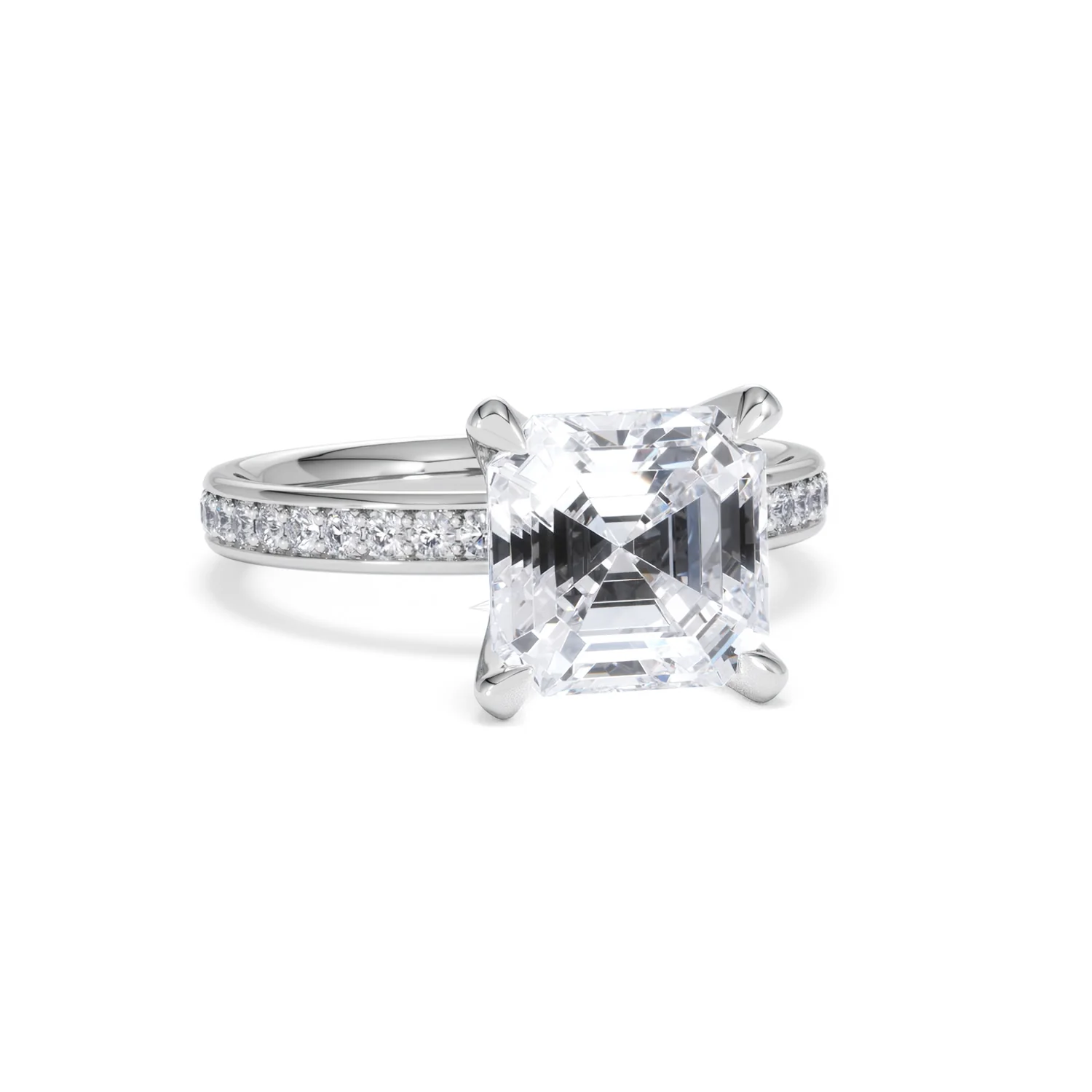 Origin 3.30ct Asscher Cut Lab Diamond Solitaire Engagement Ring with Side Stones in 18K White Gold - Image 10