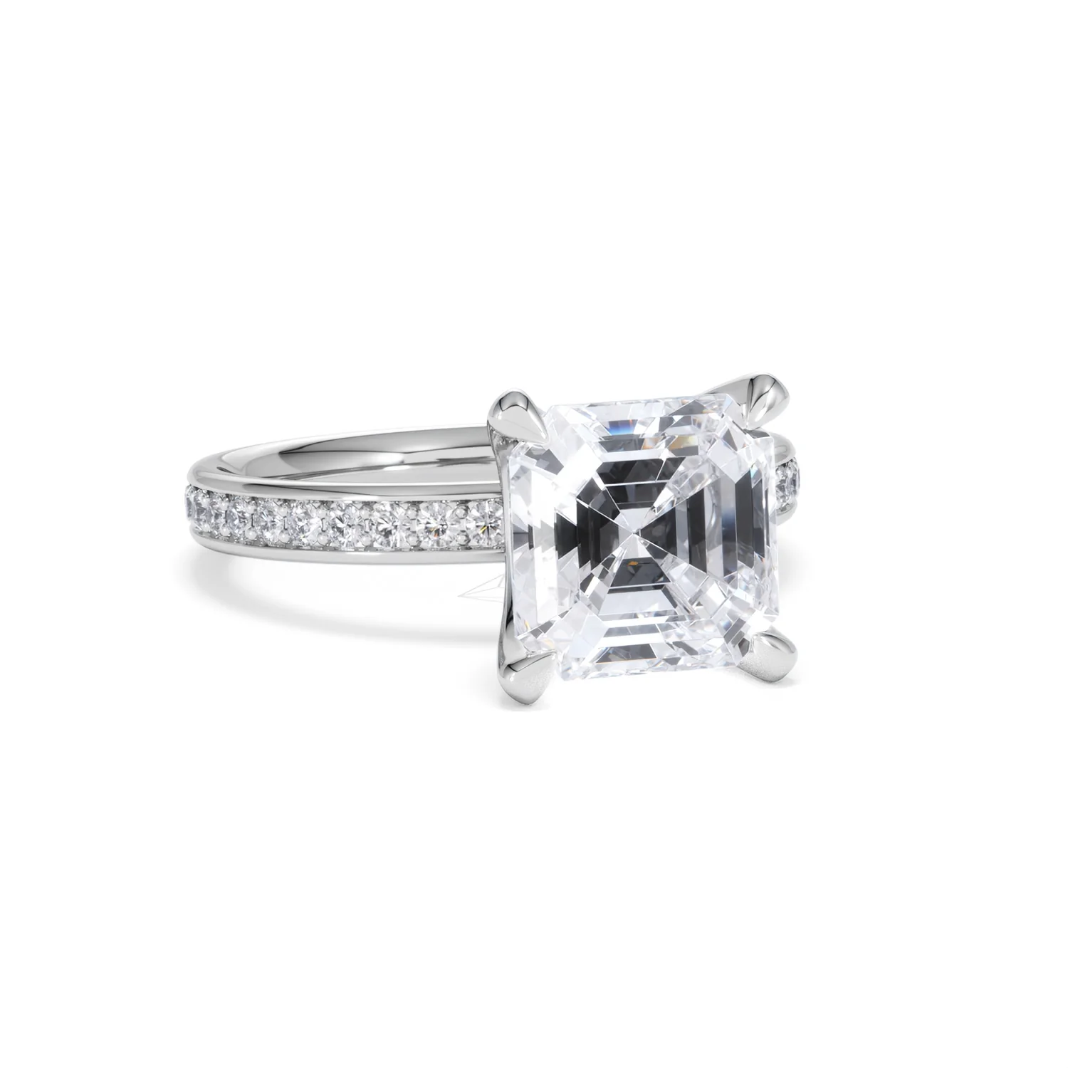 Origin 3.30ct Asscher Cut Lab Diamond Solitaire Engagement Ring with Side Stones in 18K White Gold - Image 11