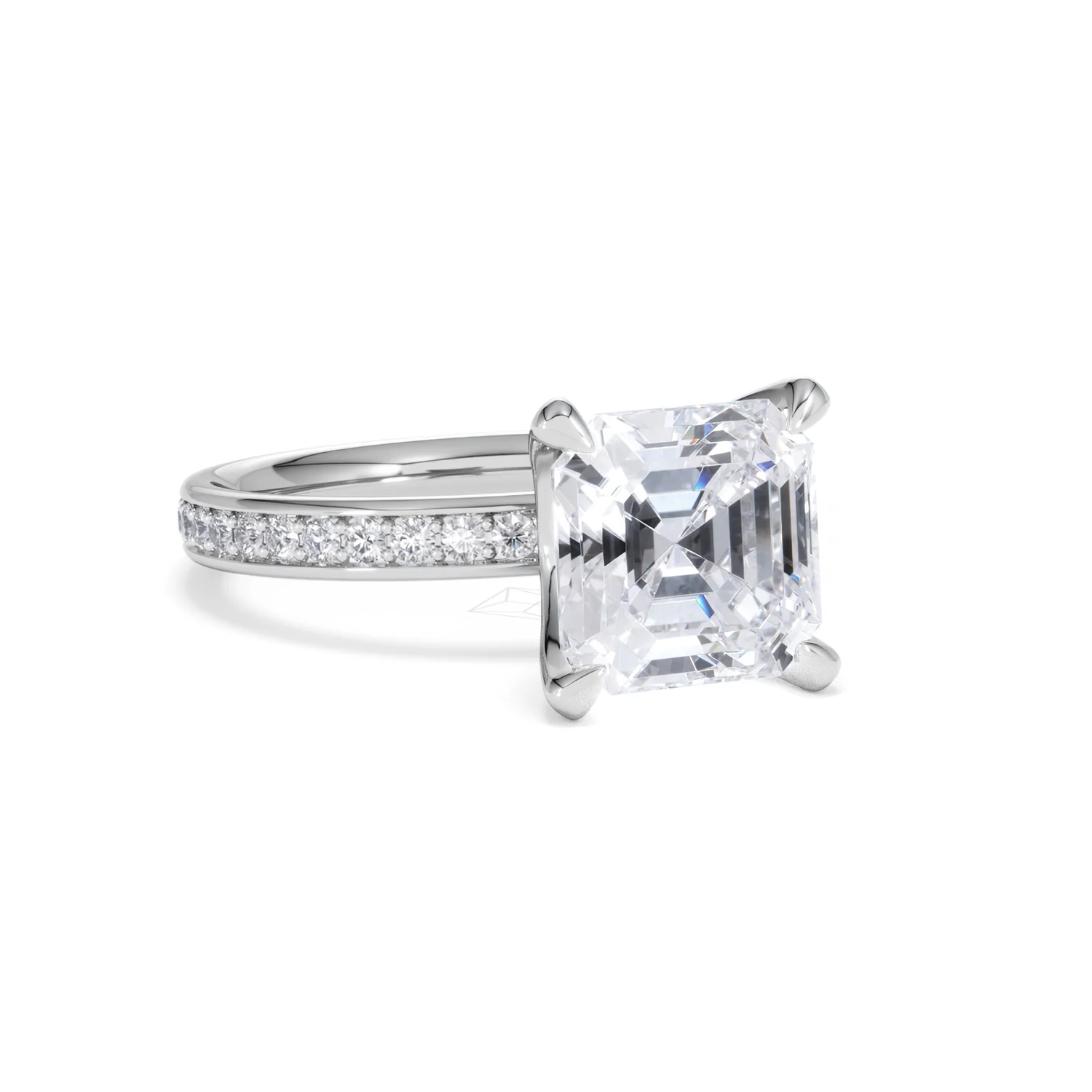 Origin 3.30ct Asscher Cut Lab Diamond Solitaire Engagement Ring with Side Stones in 18K White Gold - Image 12