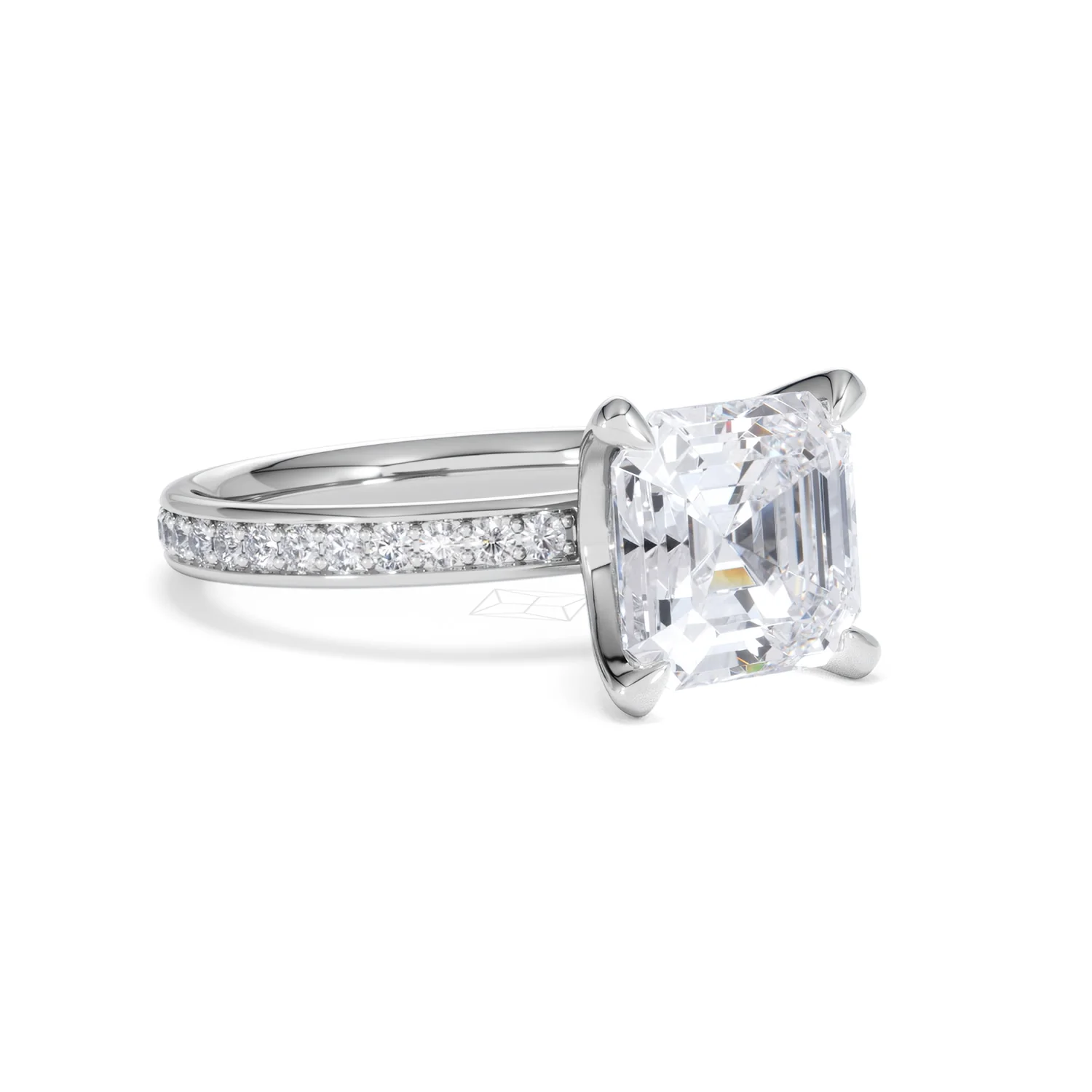 Origin 3.30ct Asscher Cut Lab Diamond Solitaire Engagement Ring with Side Stones in 18K White Gold - Image 14