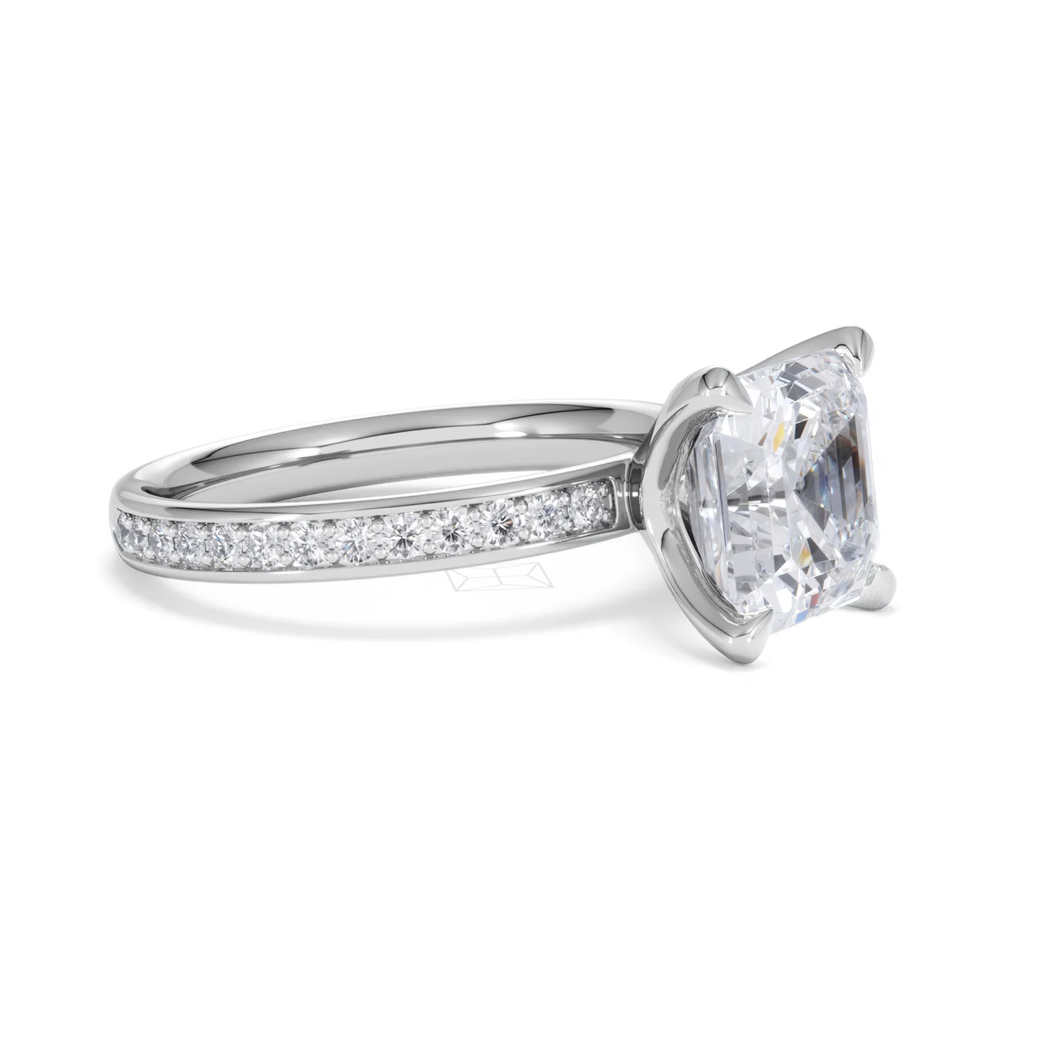 Origin 3.30ct Asscher Cut Lab Diamond Solitaire Engagement Ring with Side Stones in 18K White Gold - Image 19