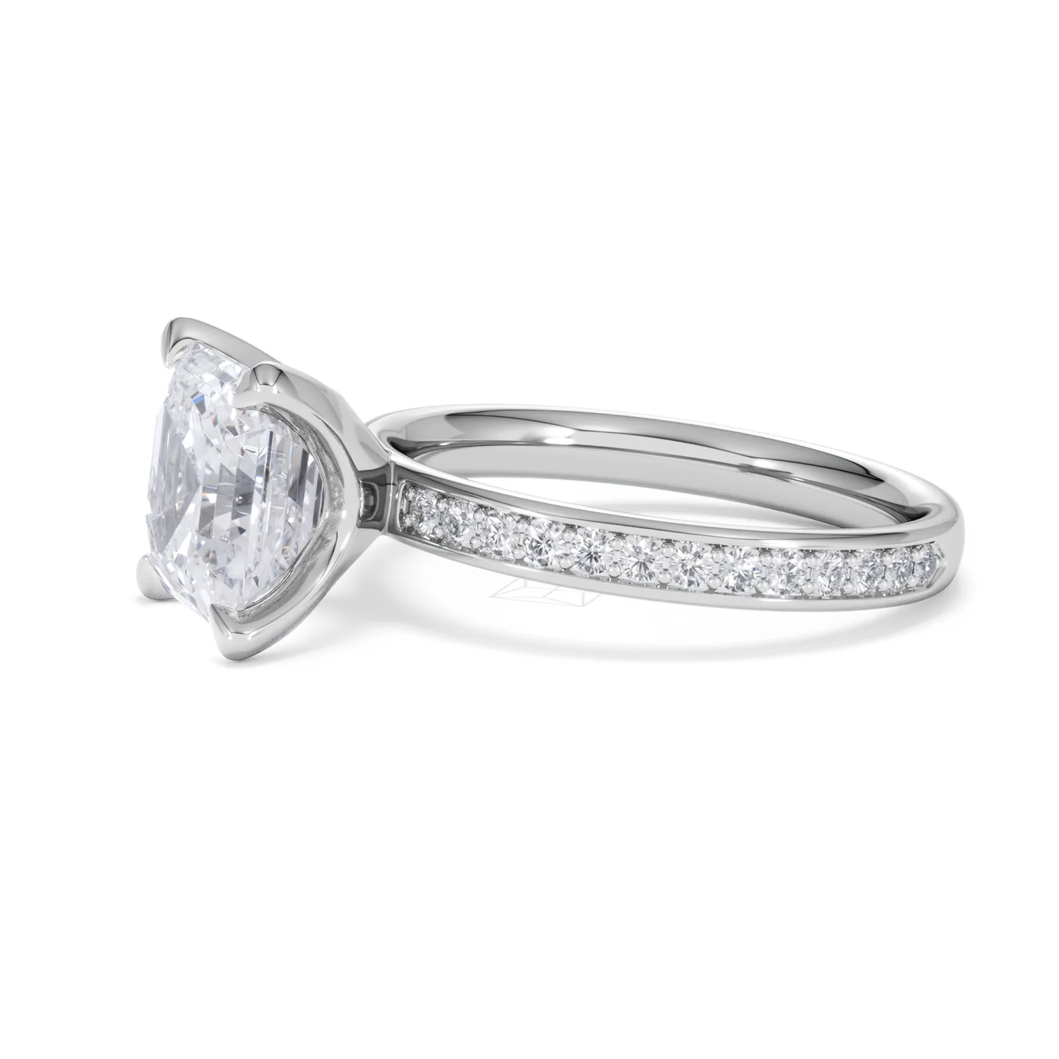 Origin 3.30ct Asscher Cut Lab Diamond Solitaire Engagement Ring with Side Stones in 18K White Gold - Image 72
