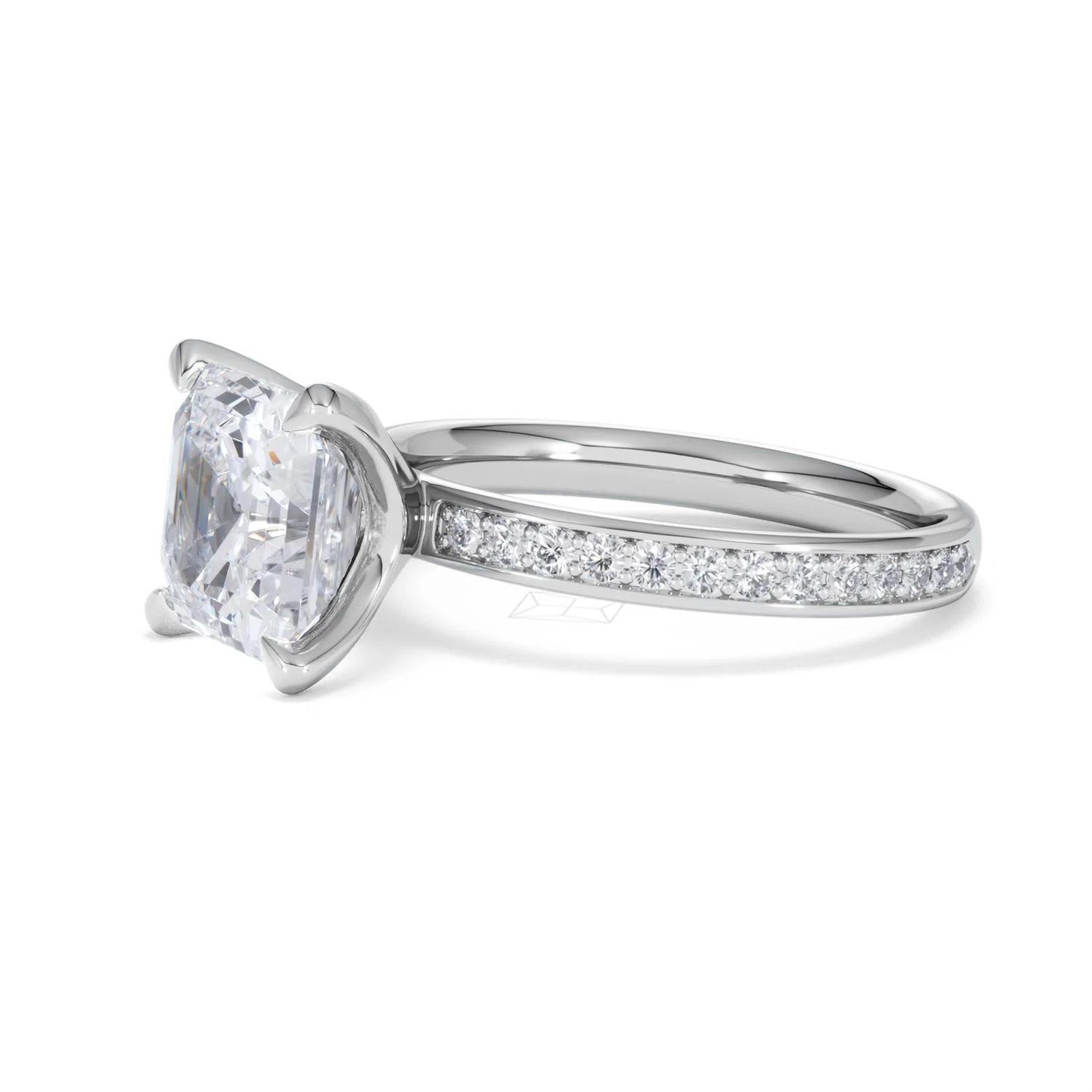Origin 3.30ct Asscher Cut Lab Diamond Solitaire Engagement Ring with Side Stones in 18K White Gold - Image 74