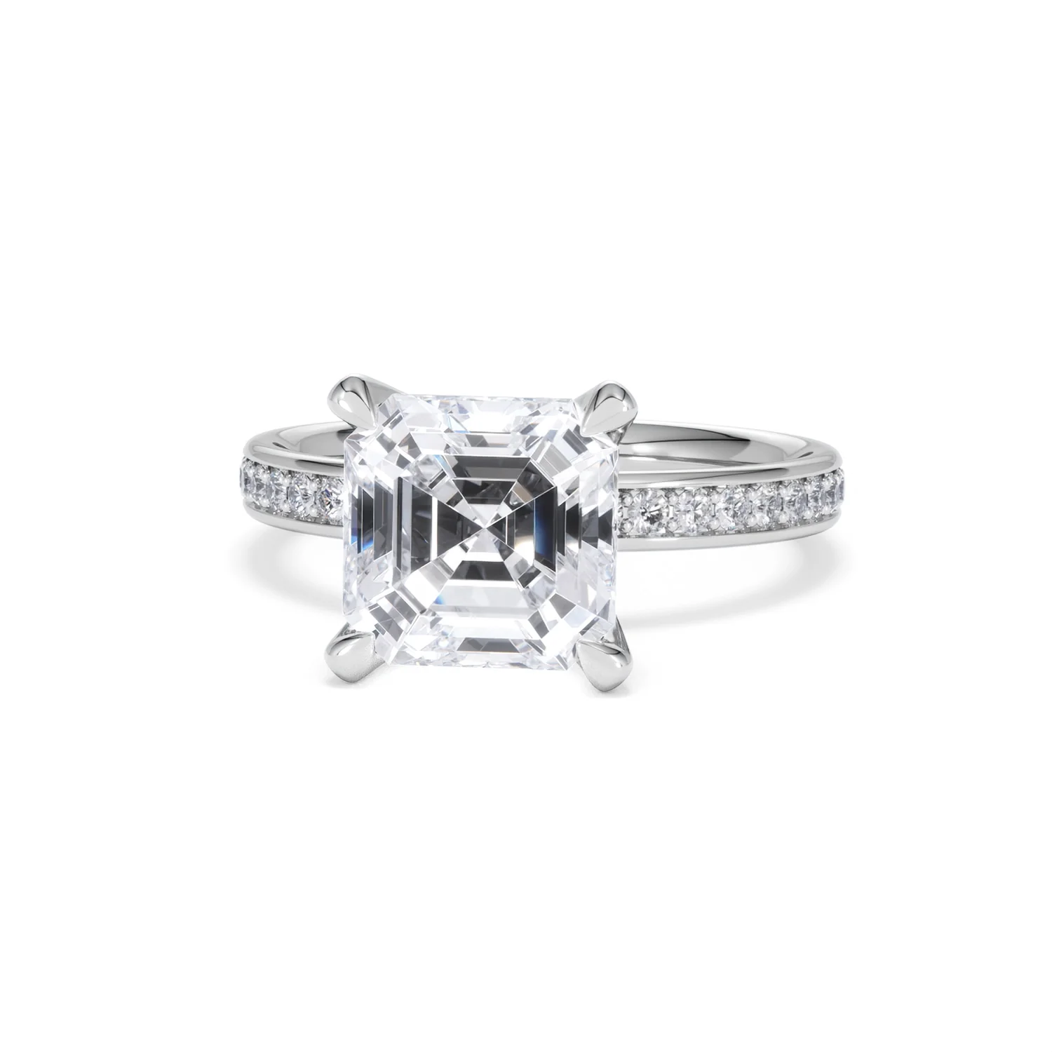 Origin 3.30ct Asscher Cut Lab Diamond Solitaire Engagement Ring with Side Stones in 18K White Gold - Image 85