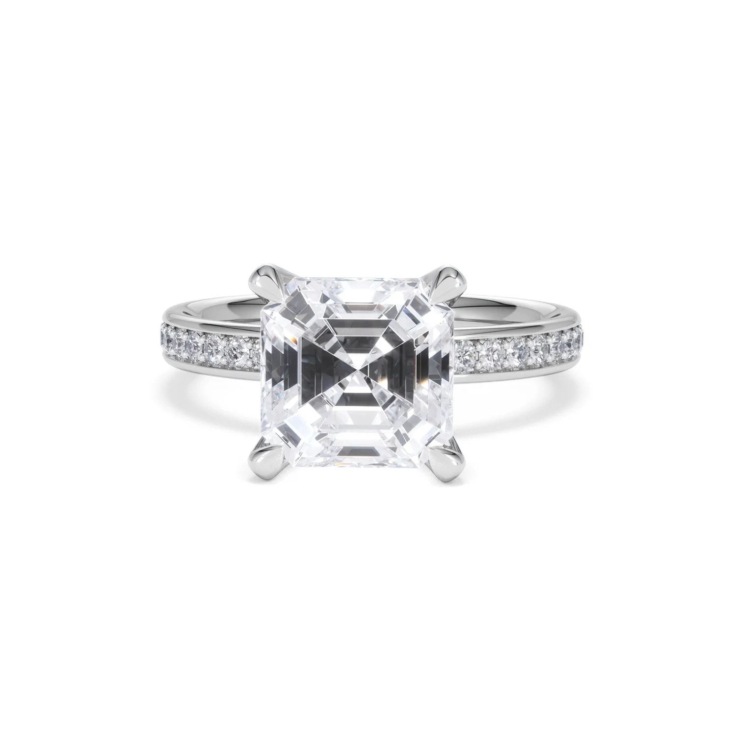 Origin 3.30ct Asscher Cut Lab Diamond Solitaire Engagement Ring with Side Stones in 18K White Gold - Image 86