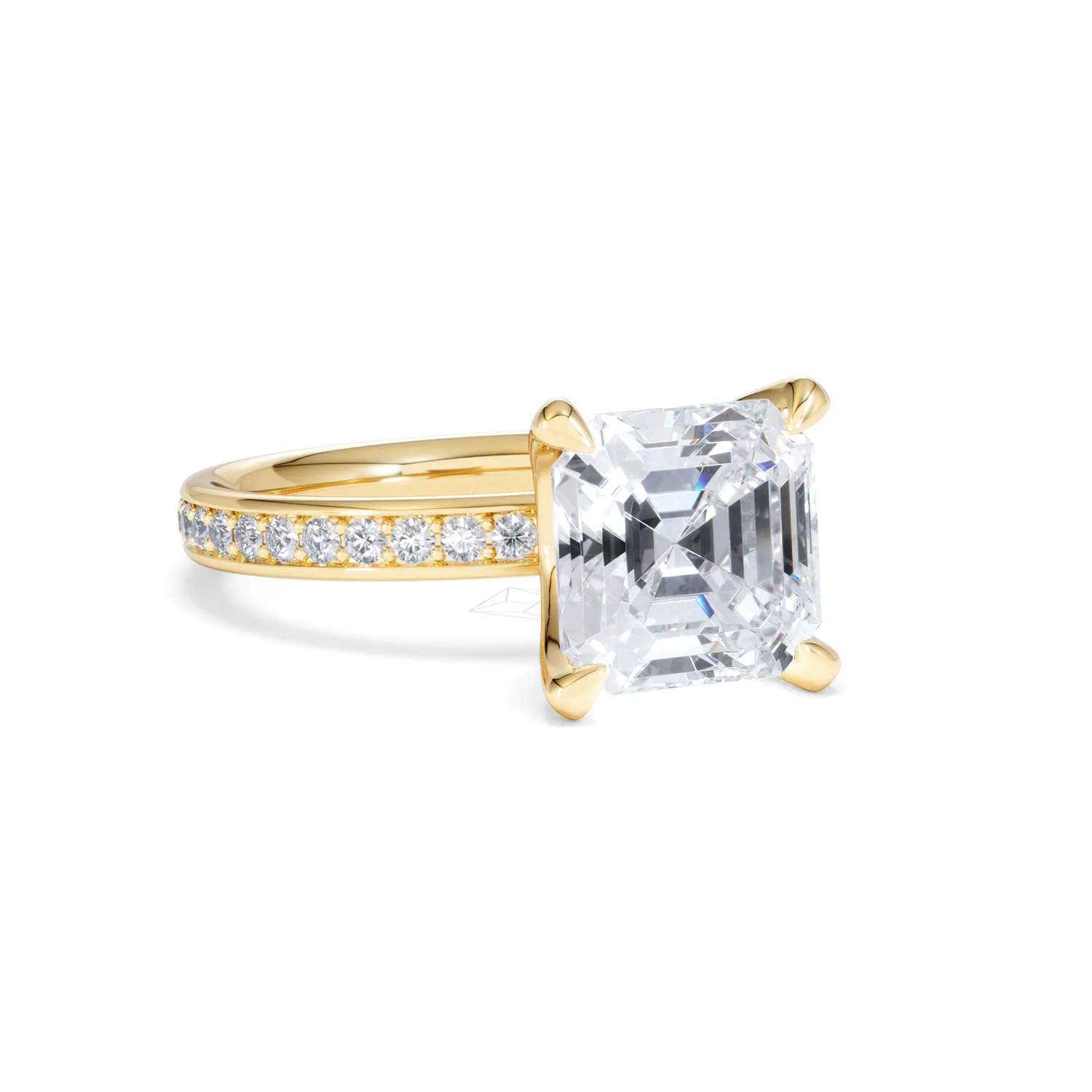 Origin 3.30ct Asscher Cut Lab Diamond Solitaire Engagement Ring with Side Stones in 18K Yellow Gold - Image 12