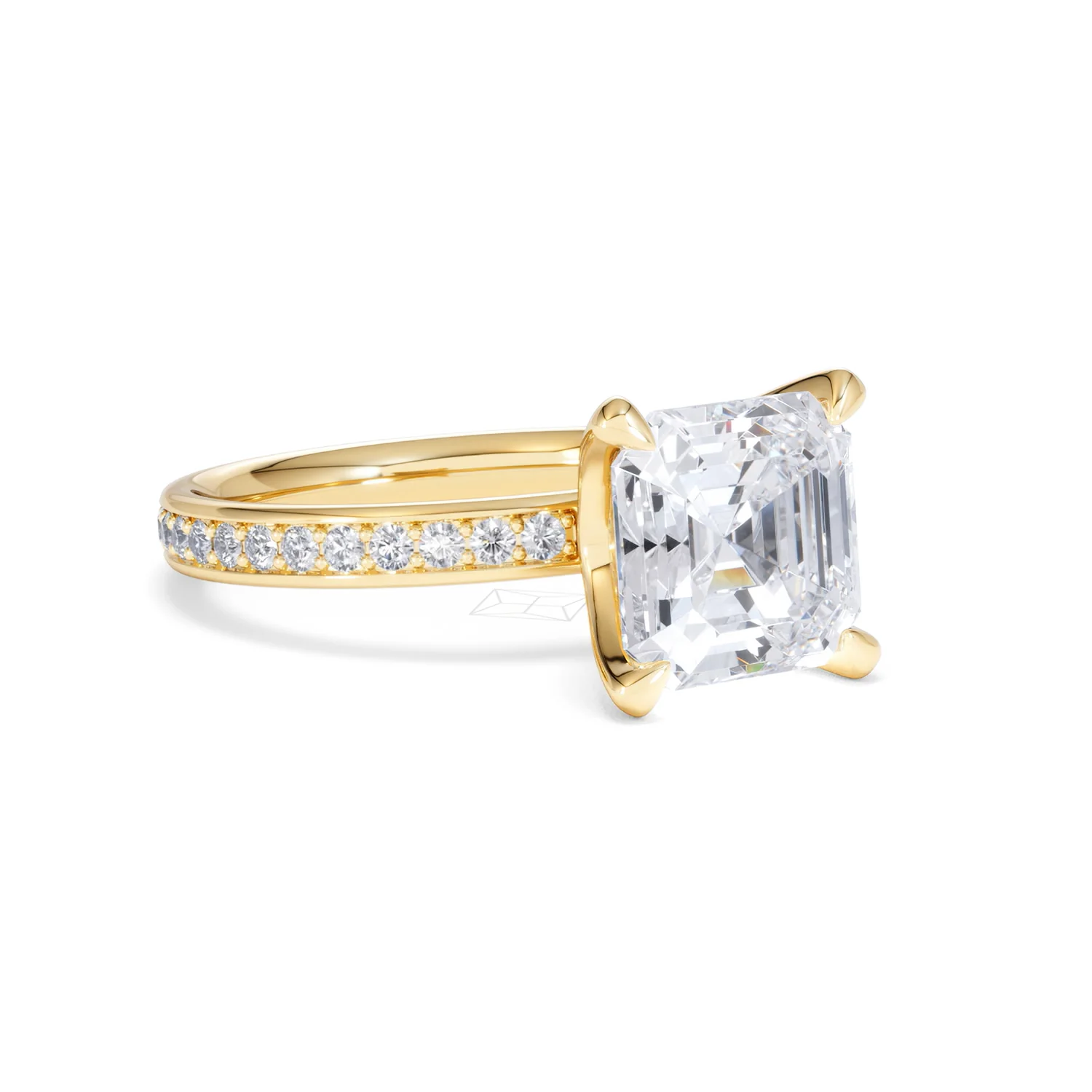 Origin 3.30ct Asscher Cut Lab Diamond Solitaire Engagement Ring with Side Stones in 18K Yellow Gold - Image 14