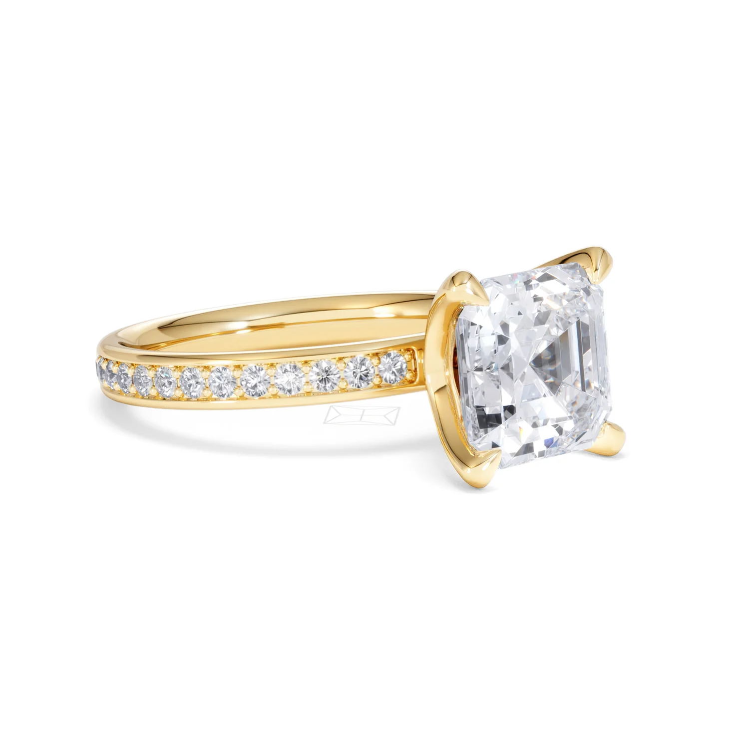 Origin 3.30ct Asscher Cut Lab Diamond Solitaire Engagement Ring with Side Stones in 18K Yellow Gold - Image 16