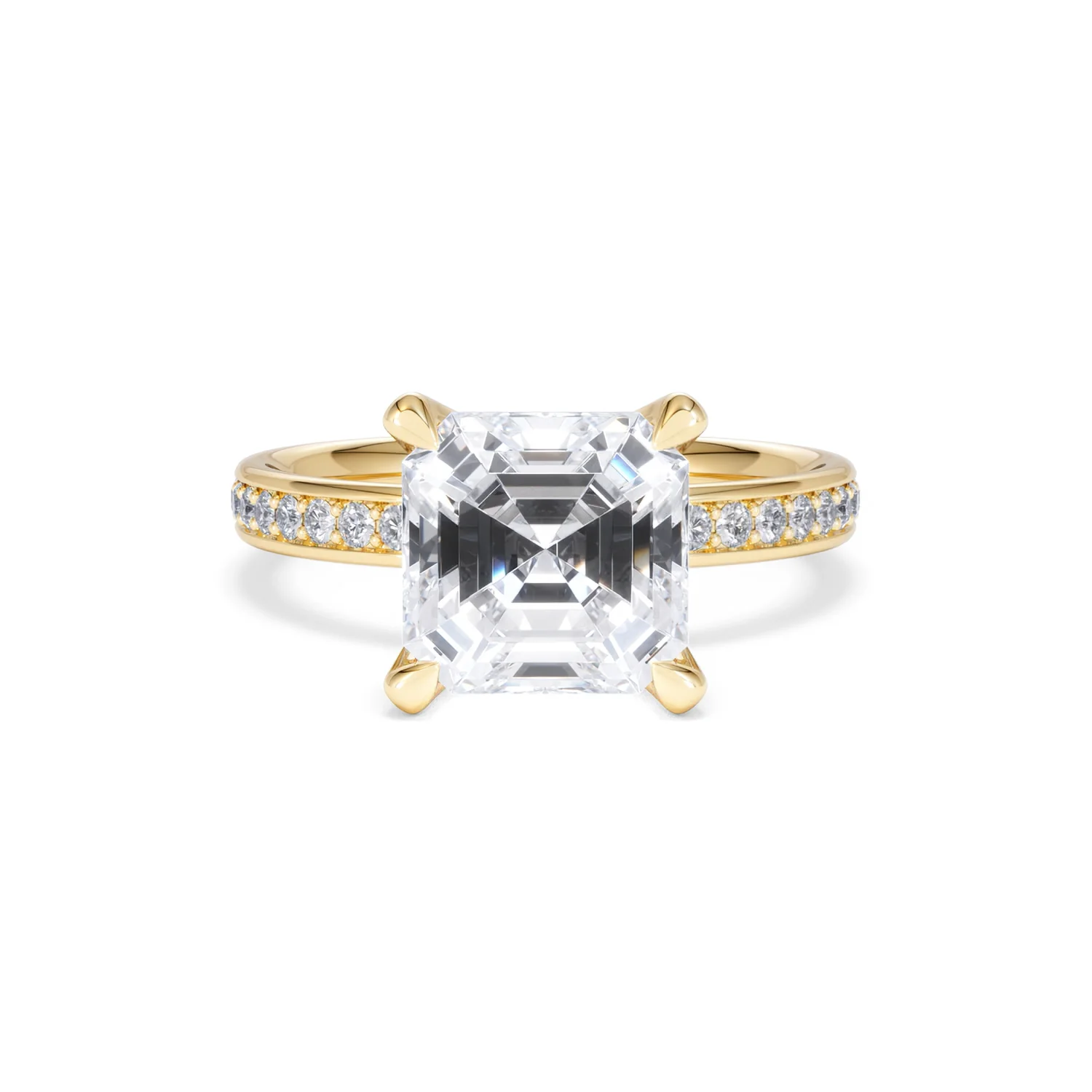 Origin 3.30ct Asscher Cut Lab Diamond Solitaire Engagement Ring with Side Stones in 18K Yellow Gold - Image 7