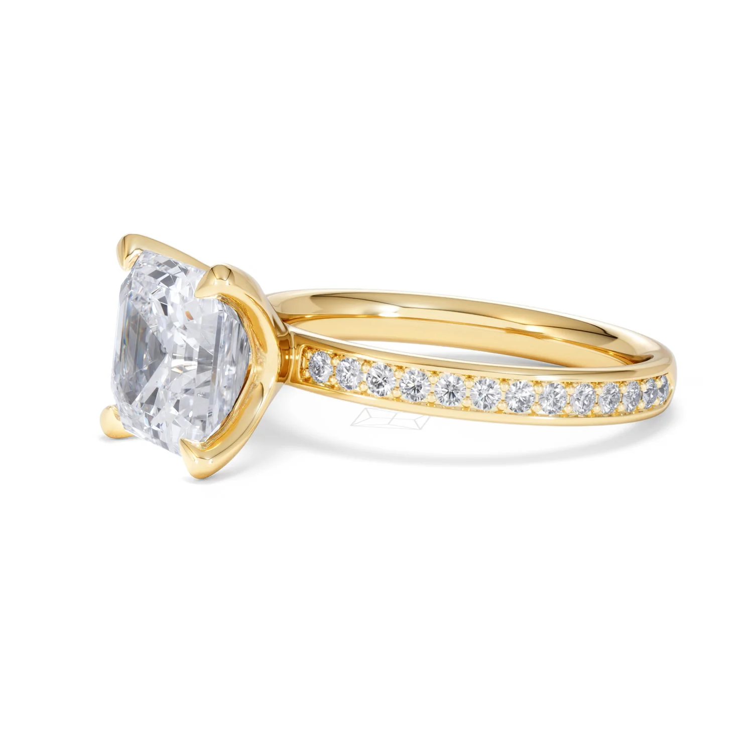 Origin 3.30ct Asscher Cut Lab Diamond Solitaire Engagement Ring with Side Stones in 18K Yellow Gold - Image 74