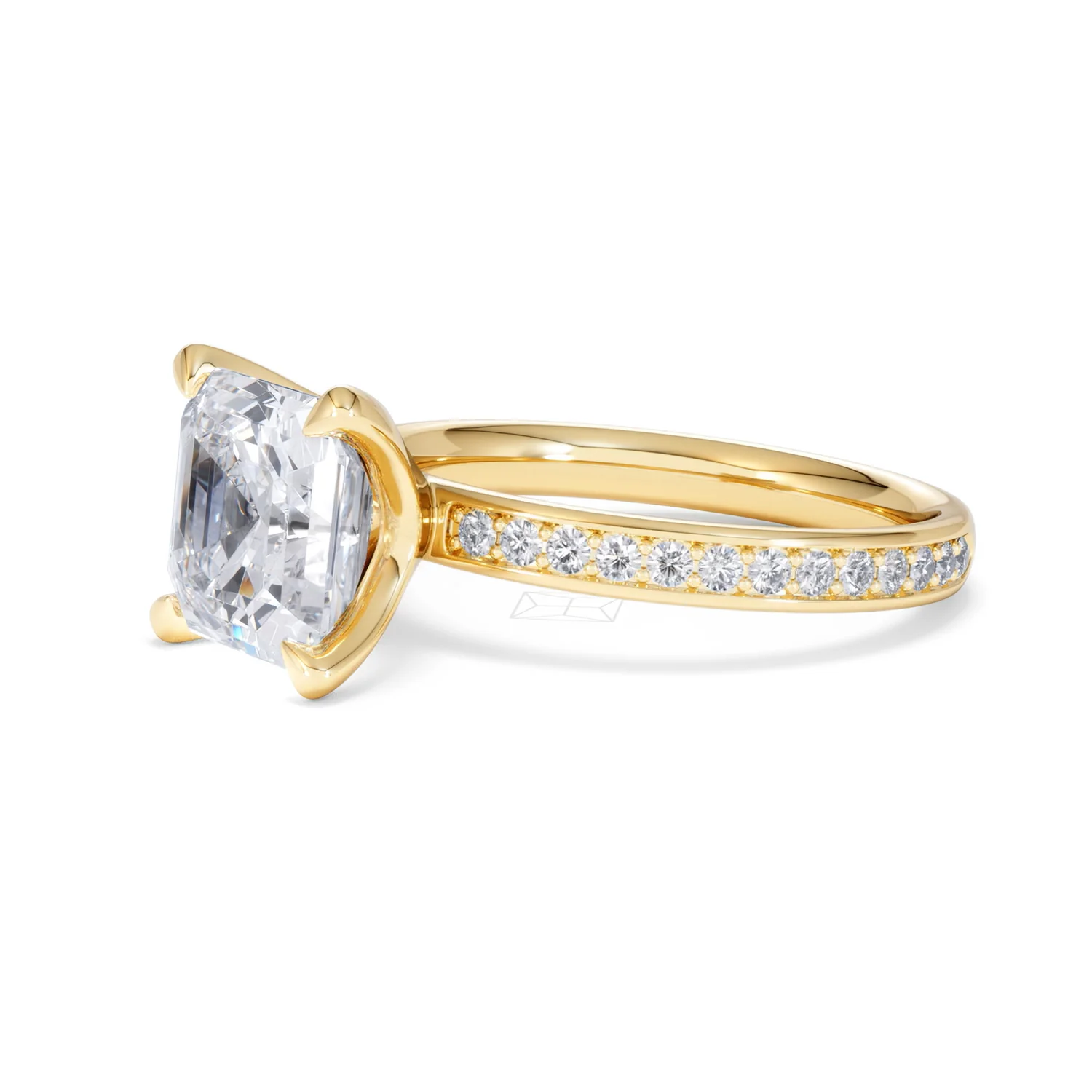 Origin 3.30ct Asscher Cut Lab Diamond Solitaire Engagement Ring with Side Stones in 18K Yellow Gold - Image 75