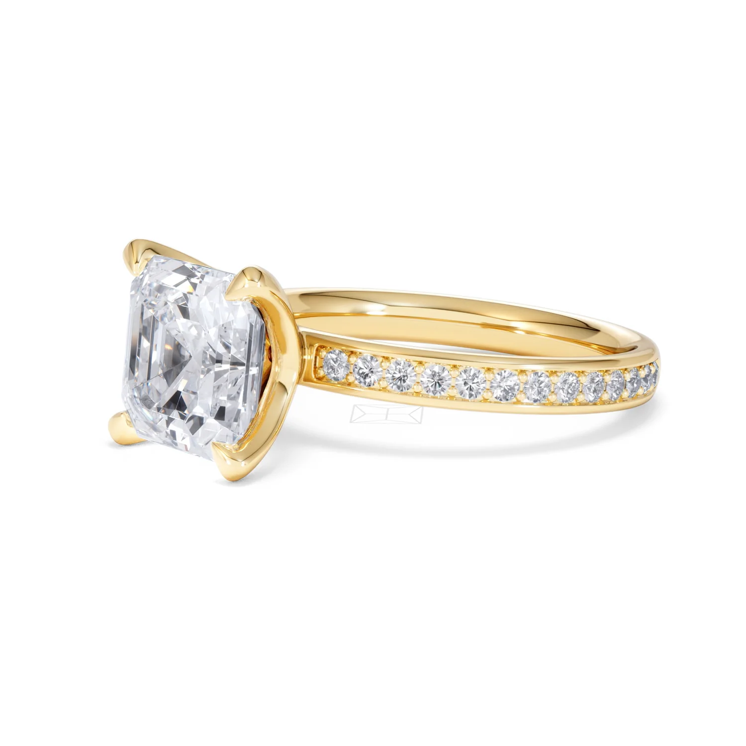 Origin 3.30ct Asscher Cut Lab Diamond Solitaire Engagement Ring with Side Stones in 18K Yellow Gold - Image 76