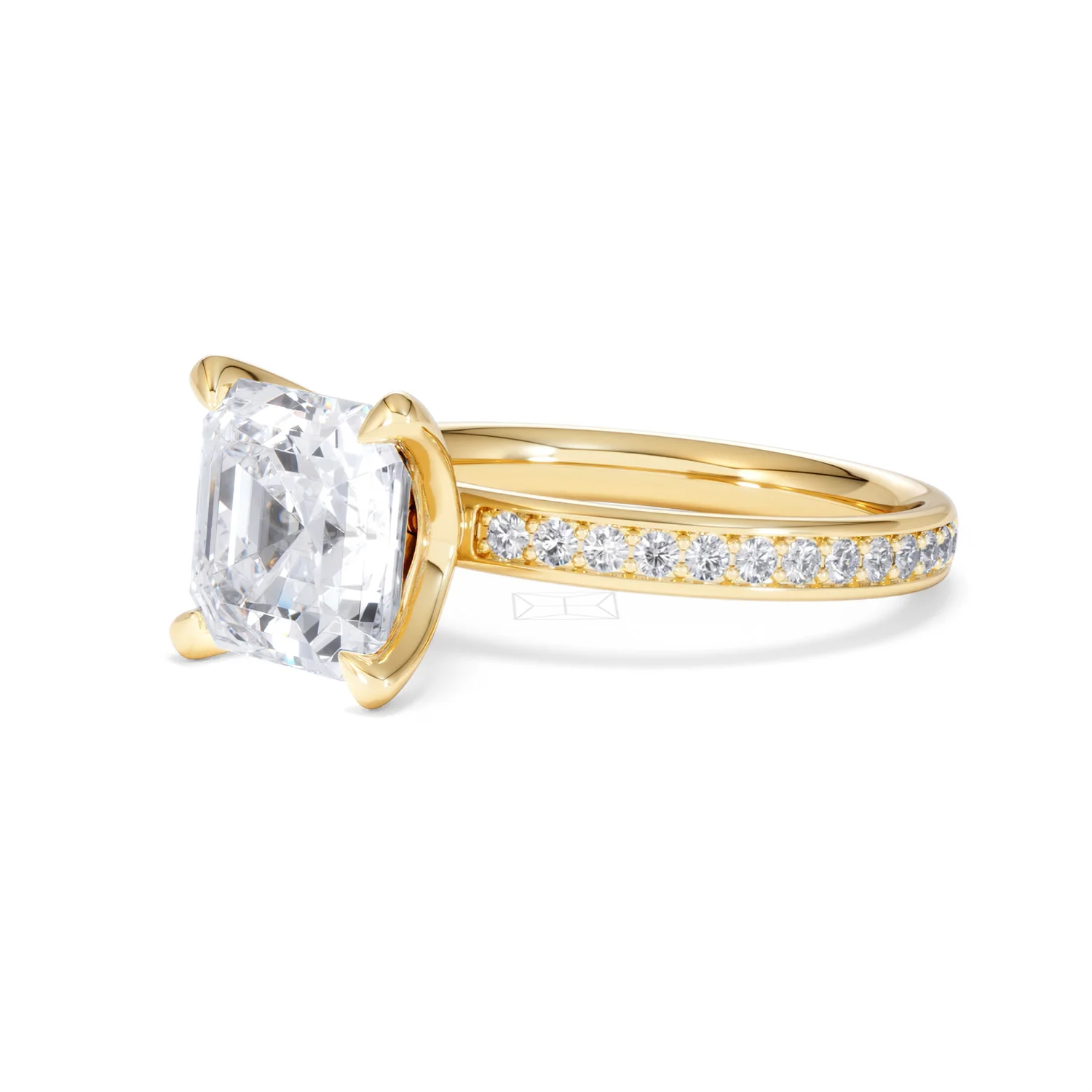Origin 3.30ct Asscher Cut Lab Diamond Solitaire Engagement Ring with Side Stones in 18K Yellow Gold - Image 77