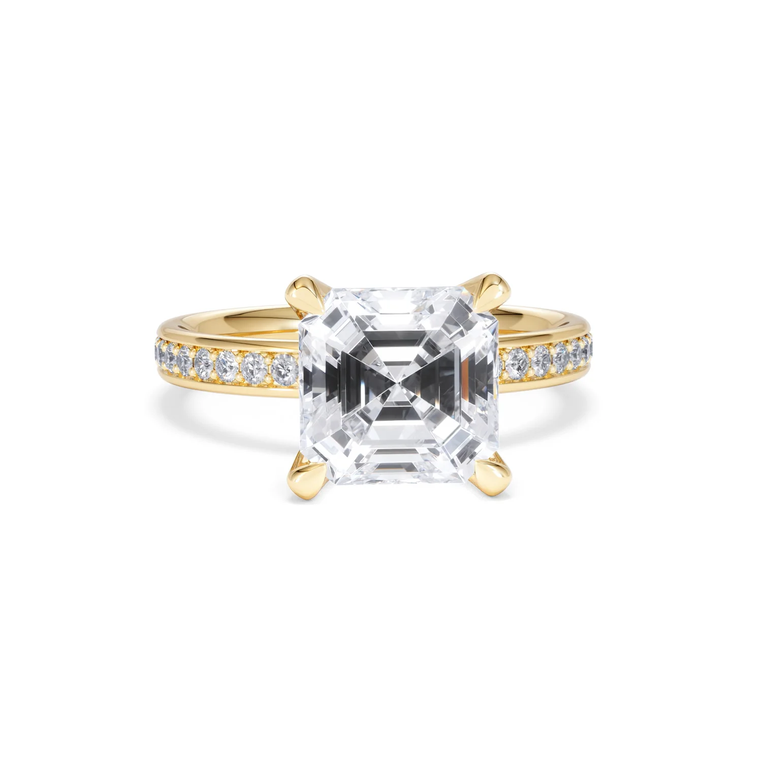 Origin 3.30ct Asscher Cut Lab Diamond Solitaire Engagement Ring with Side Stones in 18K Yellow Gold - Image 8