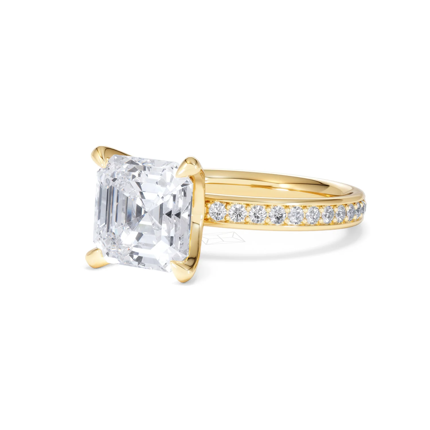 Origin 3.30ct Asscher Cut Lab Diamond Solitaire Engagement Ring with Side Stones in 18K Yellow Gold - Image 80
