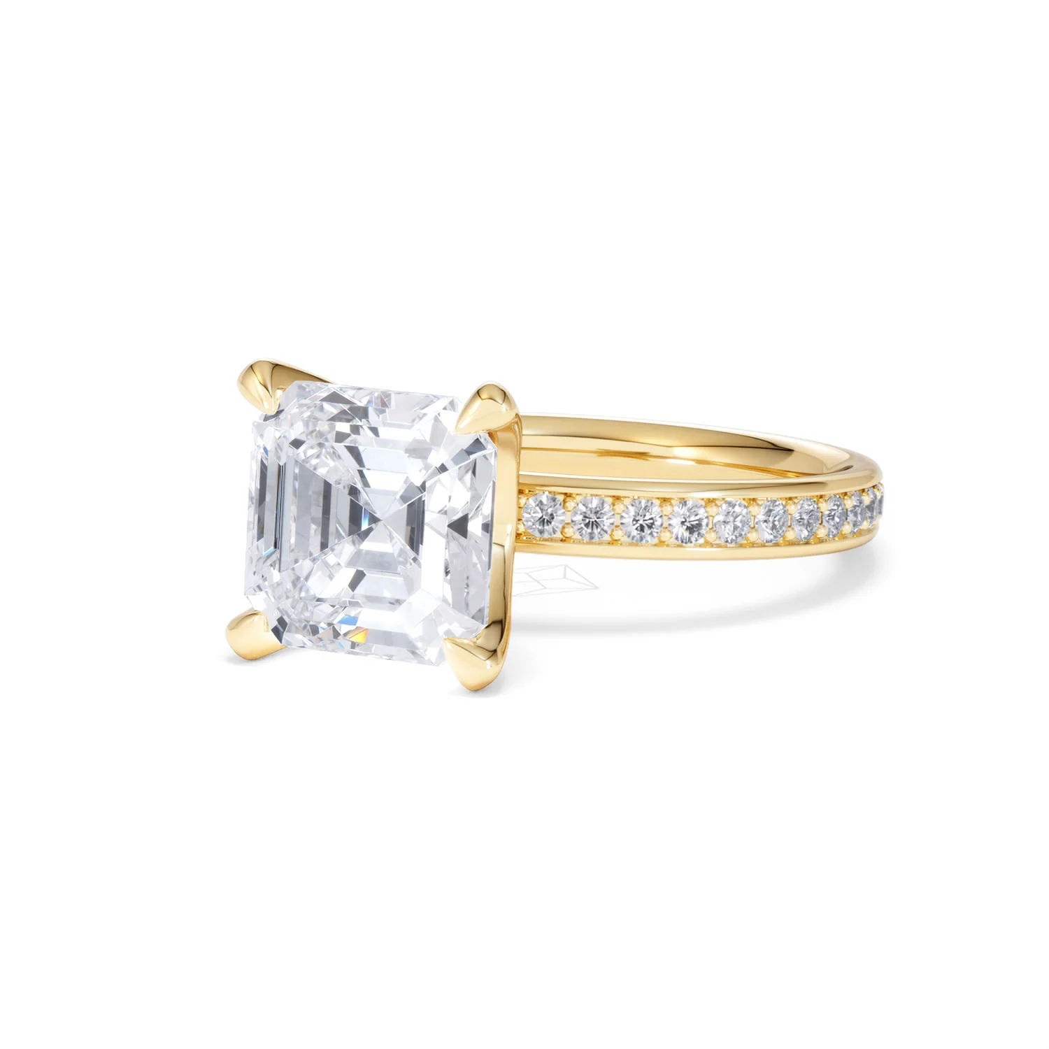 Origin 3.30ct Asscher Cut Lab Diamond Solitaire Engagement Ring with Side Stones in 18K Yellow Gold - Image 81