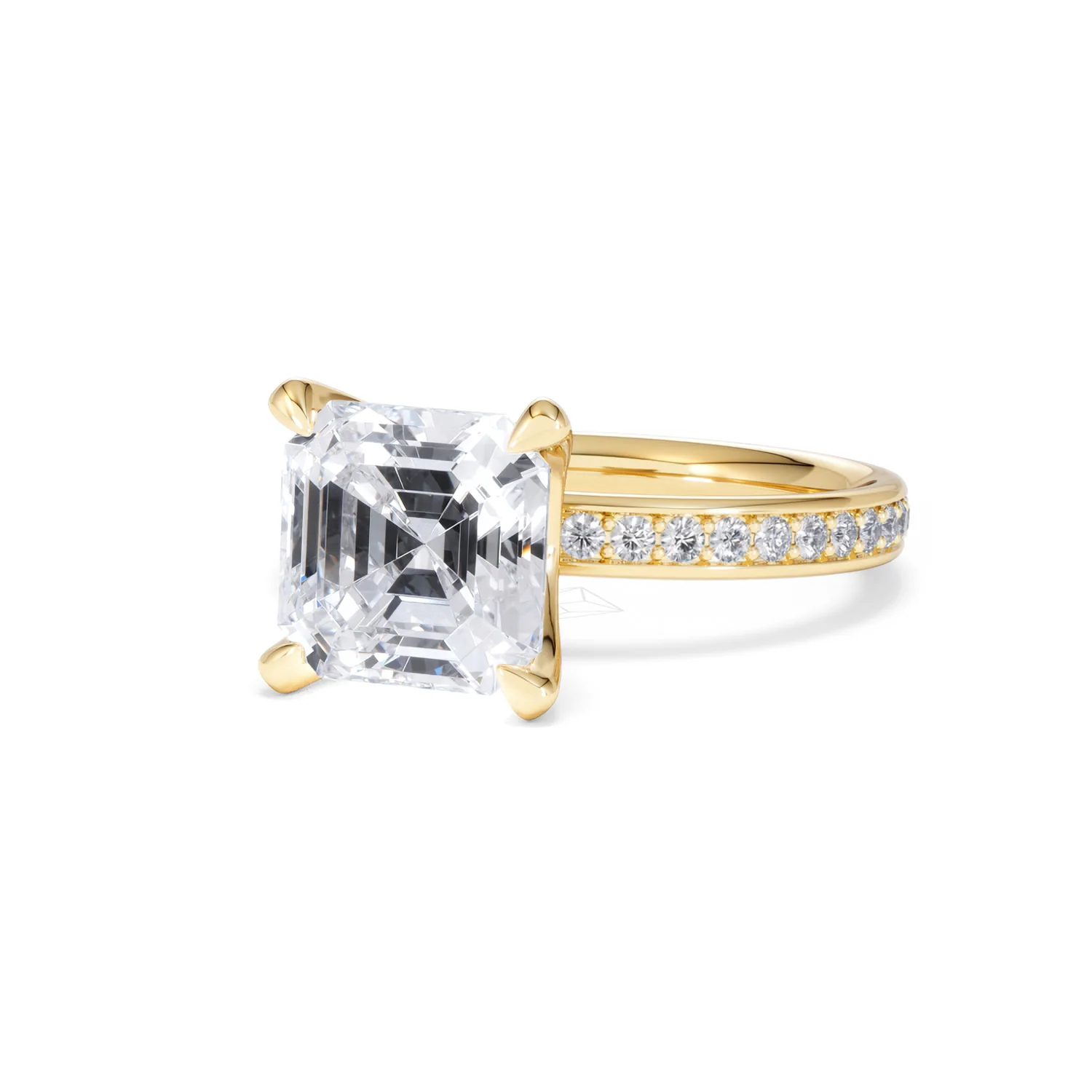 Origin 3.30ct Asscher Cut Lab Diamond Solitaire Engagement Ring with Side Stones in 18K Yellow Gold - Image 82
