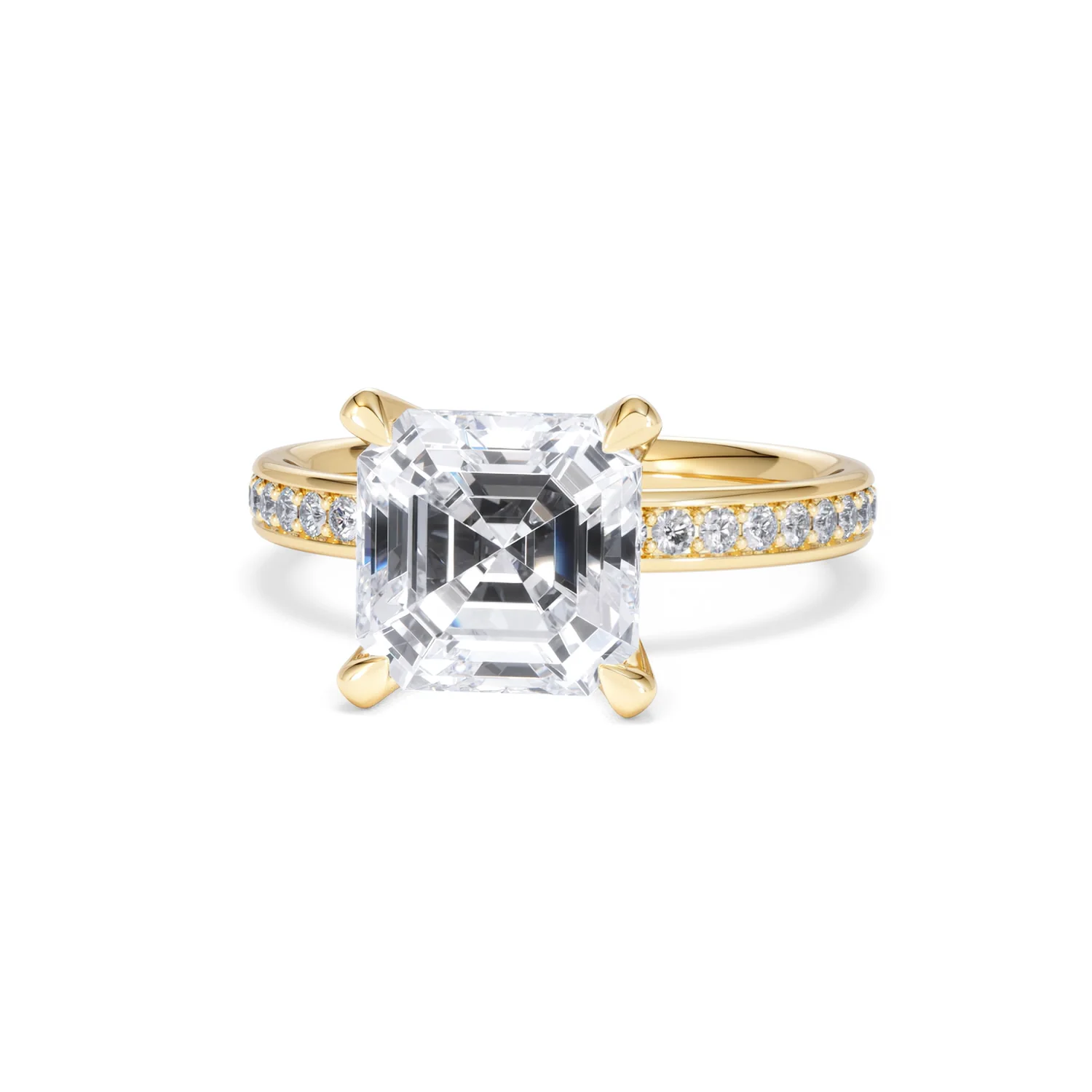 Origin 3.30ct Asscher Cut Lab Diamond Solitaire Engagement Ring with Side Stones in 18K Yellow Gold - Image 85