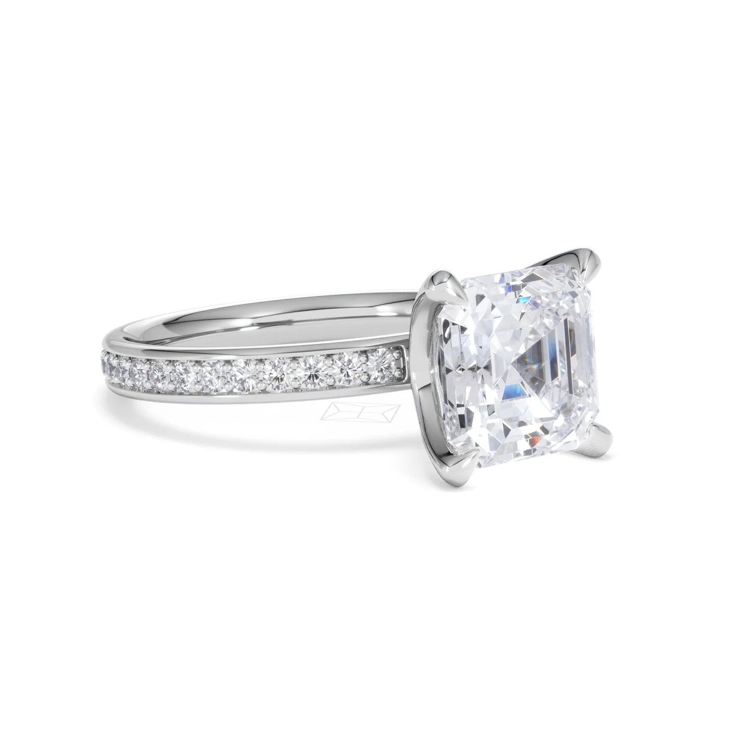 Origin 3.30ct Asscher Cut Lab Diamond Solitaire Engagement Ring with Side Stones in Platinum - Image 15