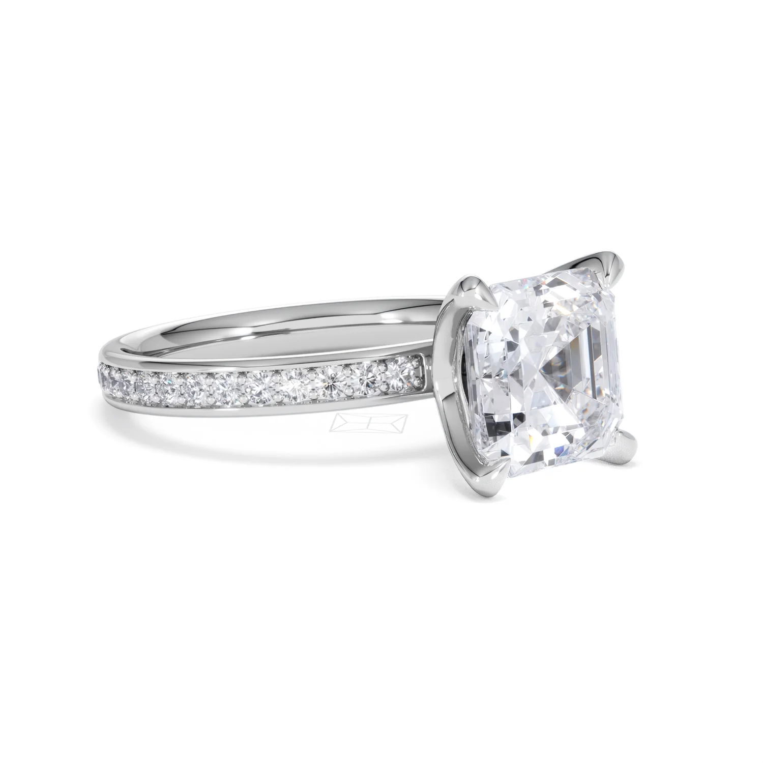 Origin 3.30ct Asscher Cut Lab Diamond Solitaire Engagement Ring with Side Stones in Platinum - Image 16