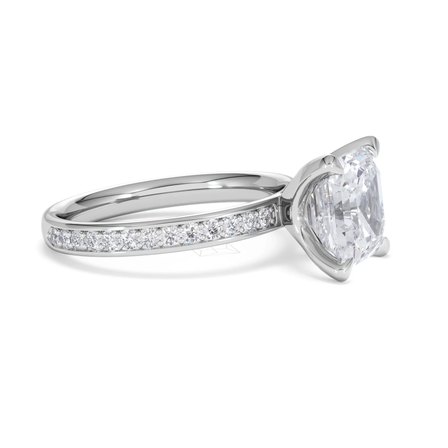 Origin 3.30ct Asscher Cut Lab Diamond Solitaire Engagement Ring with Side Stones in Platinum - Image 21