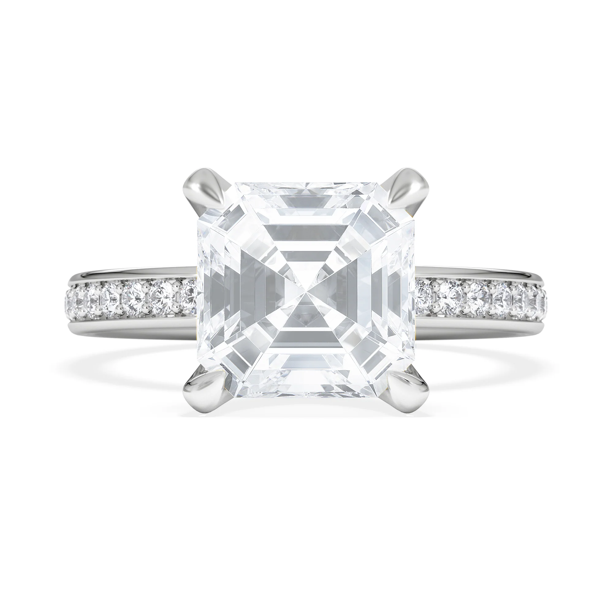 Origin 3.30ct Asscher Cut Lab Diamond Solitaire Engagement Ring with Side Stones in Platinum - Image 6
