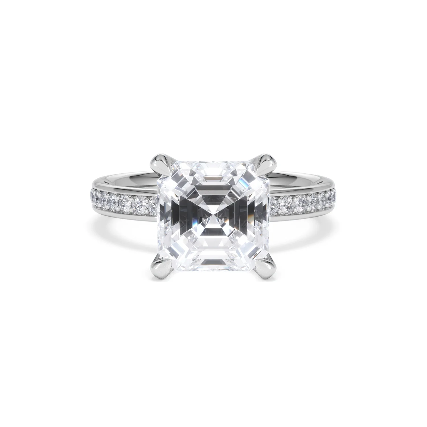 Origin 3.30ct Asscher Cut Lab Diamond Solitaire Engagement Ring with Side Stones in Platinum - Image 7