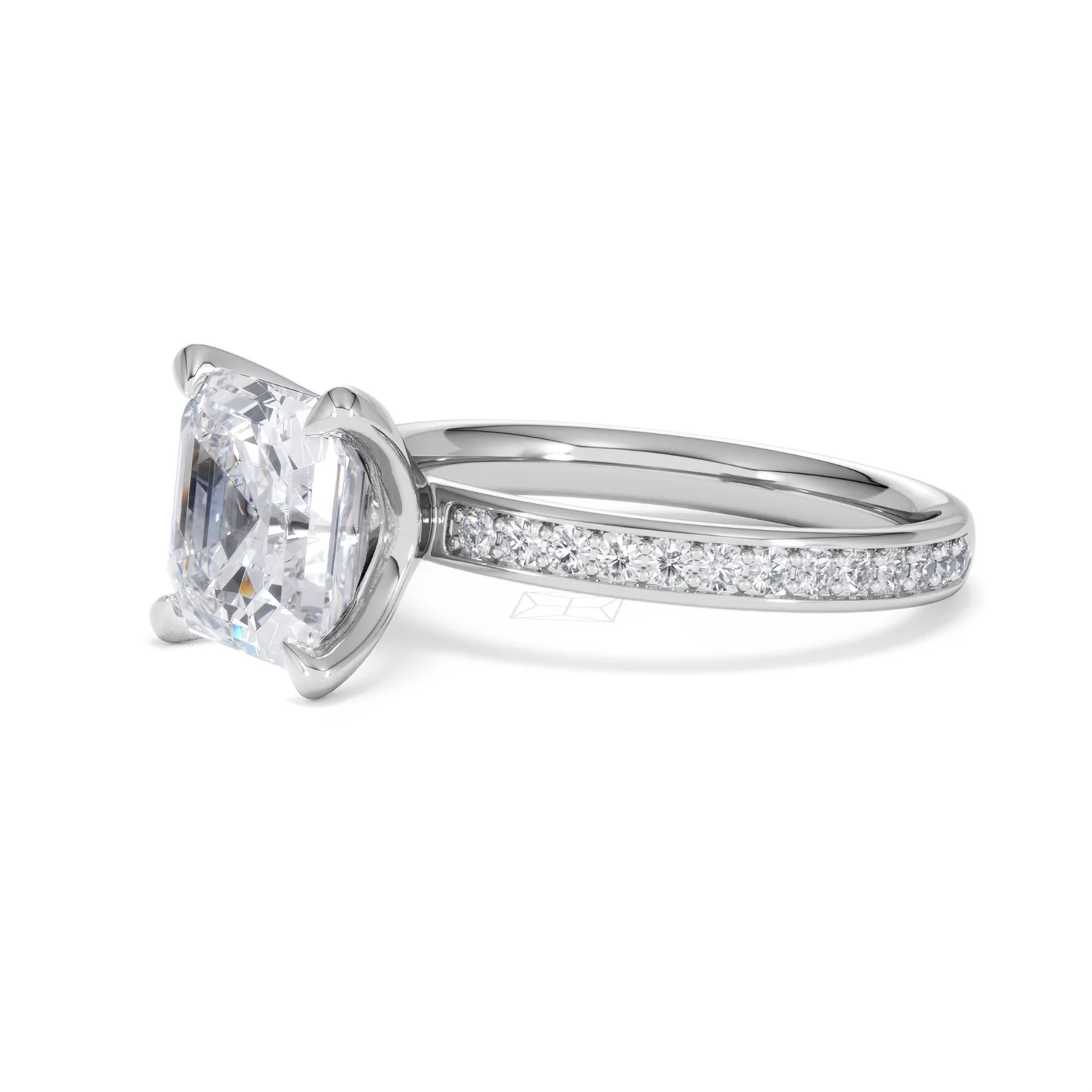 Origin 3.30ct Asscher Cut Lab Diamond Solitaire Engagement Ring with Side Stones in Platinum - Image 75