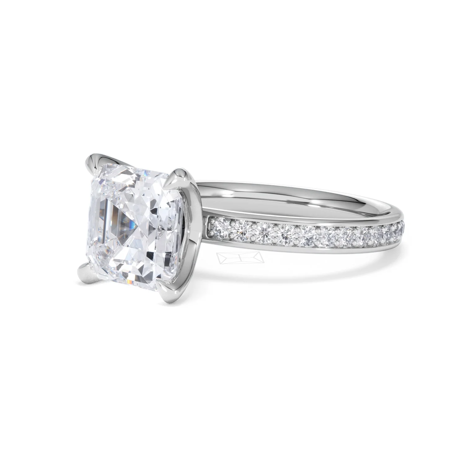 Origin 3.30ct Asscher Cut Lab Diamond Solitaire Engagement Ring with Side Stones in Platinum - Image 78