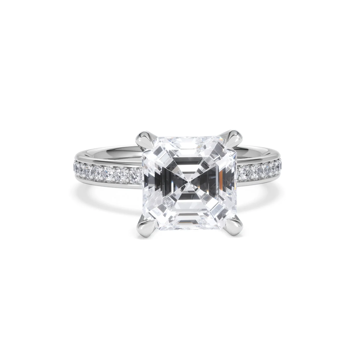 Origin 3.30ct Asscher Cut Lab Diamond Solitaire Engagement Ring with Side Stones in Platinum - Image 8