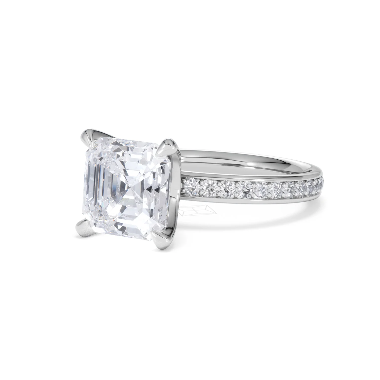 Origin 3.30ct Asscher Cut Lab Diamond Solitaire Engagement Ring with Side Stones in Platinum - Image 80