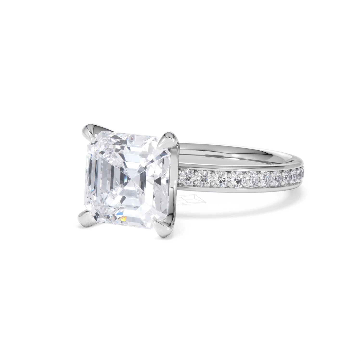 Origin 3.30ct Asscher Cut Lab Diamond Solitaire Engagement Ring with Side Stones in Platinum - Image 81