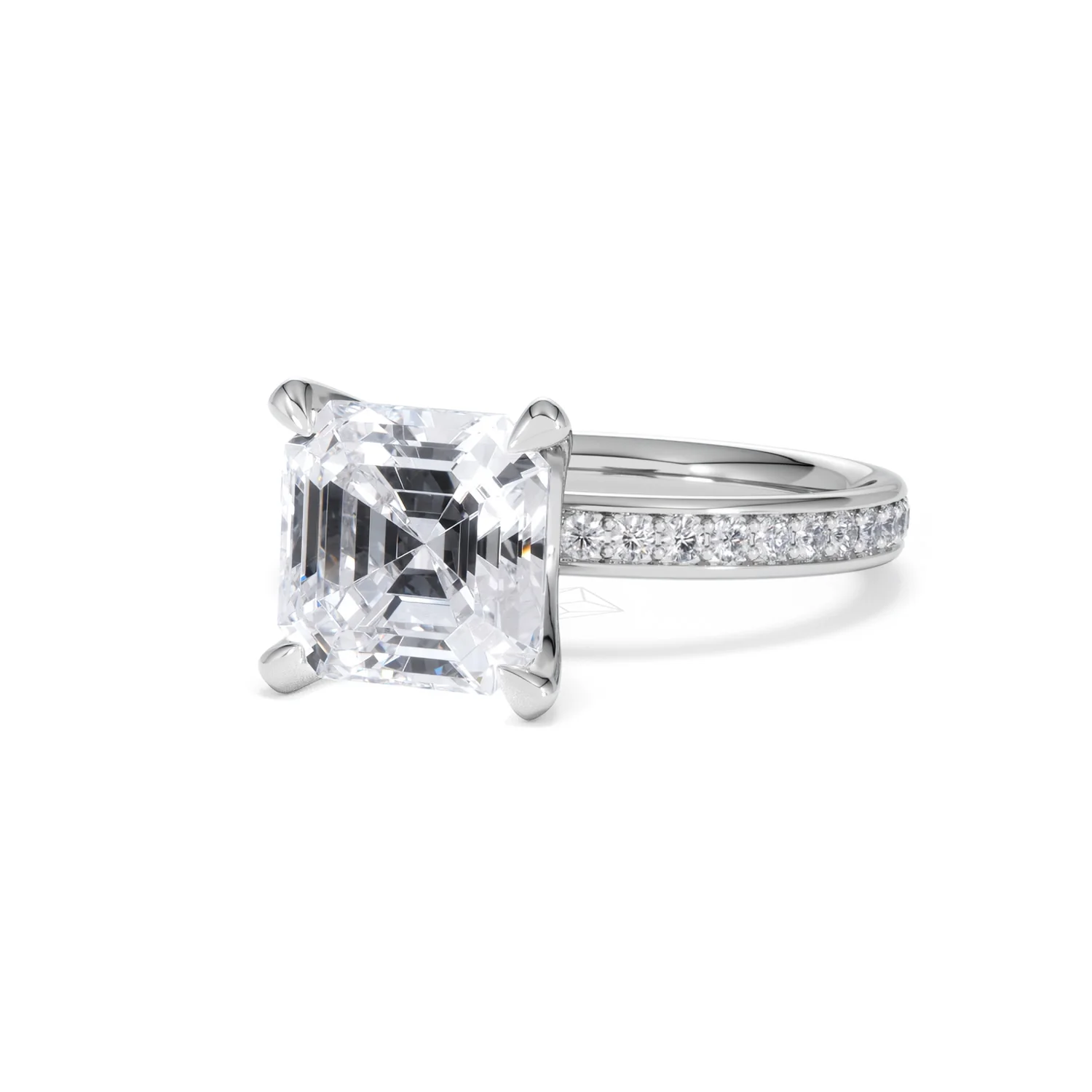 Origin 3.30ct Asscher Cut Lab Diamond Solitaire Engagement Ring with Side Stones in Platinum - Image 82