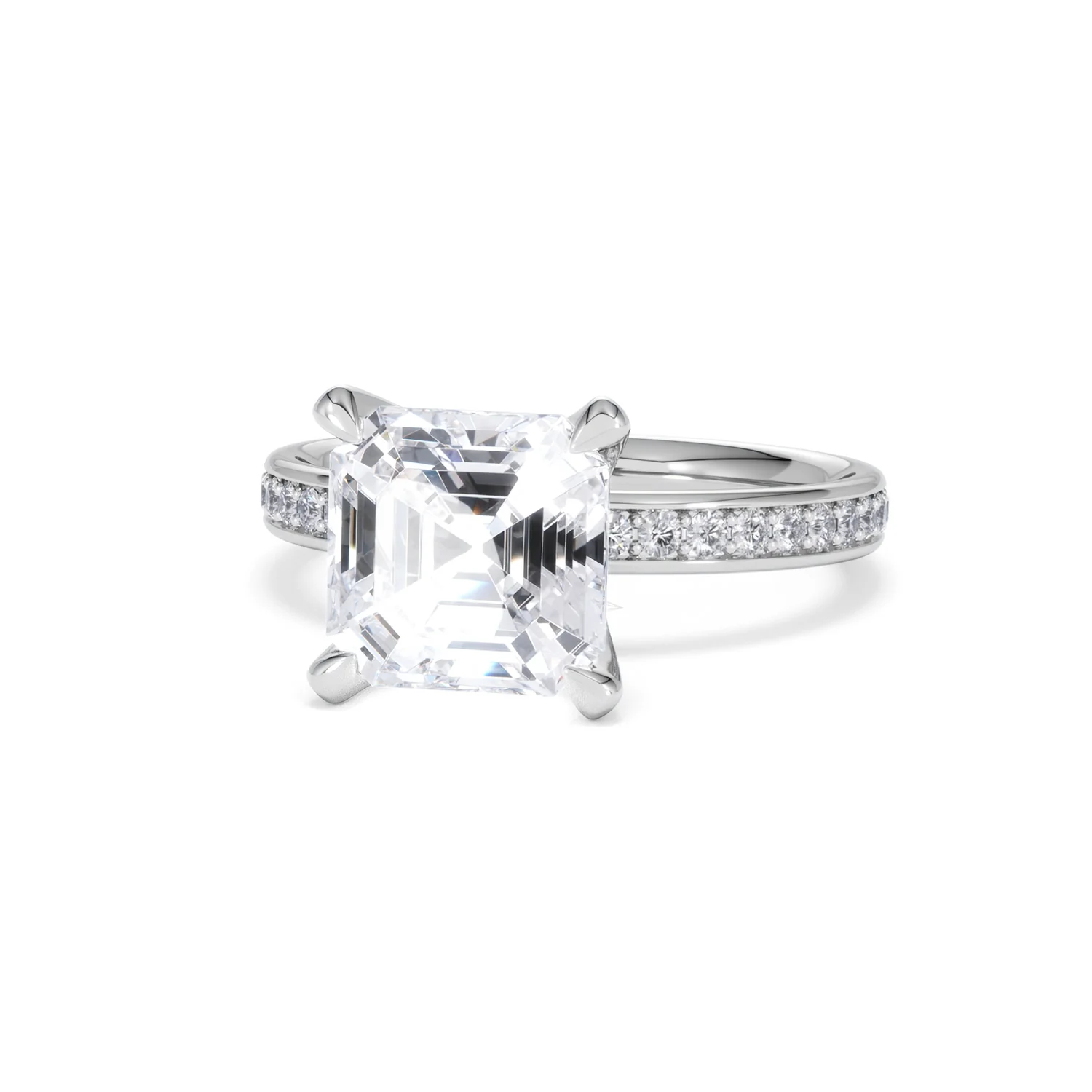 Origin 3.30ct Asscher Cut Lab Diamond Solitaire Engagement Ring with Side Stones in Platinum - Image 84