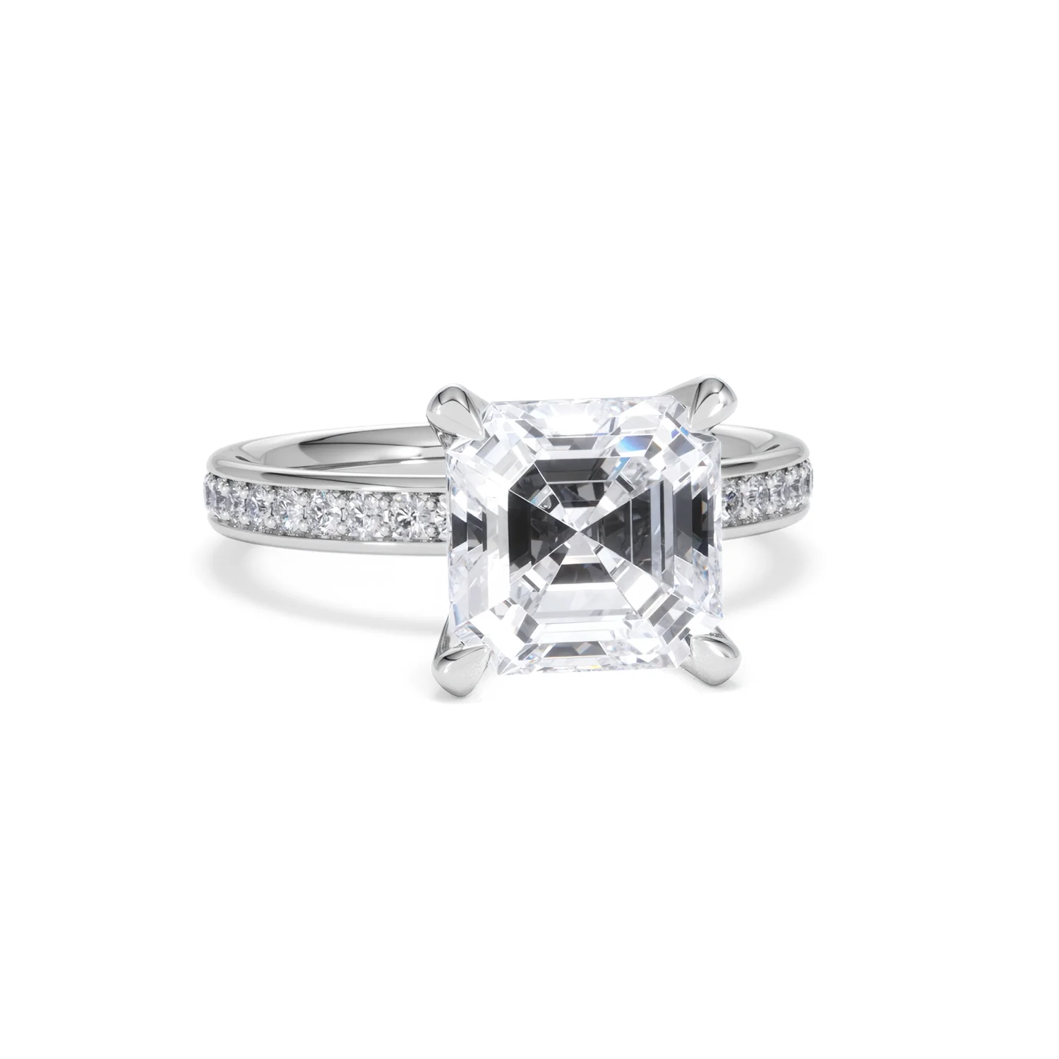 Origin 3.30ct Asscher Cut Lab Diamond Solitaire Engagement Ring with Side Stones in Platinum - Image 9
