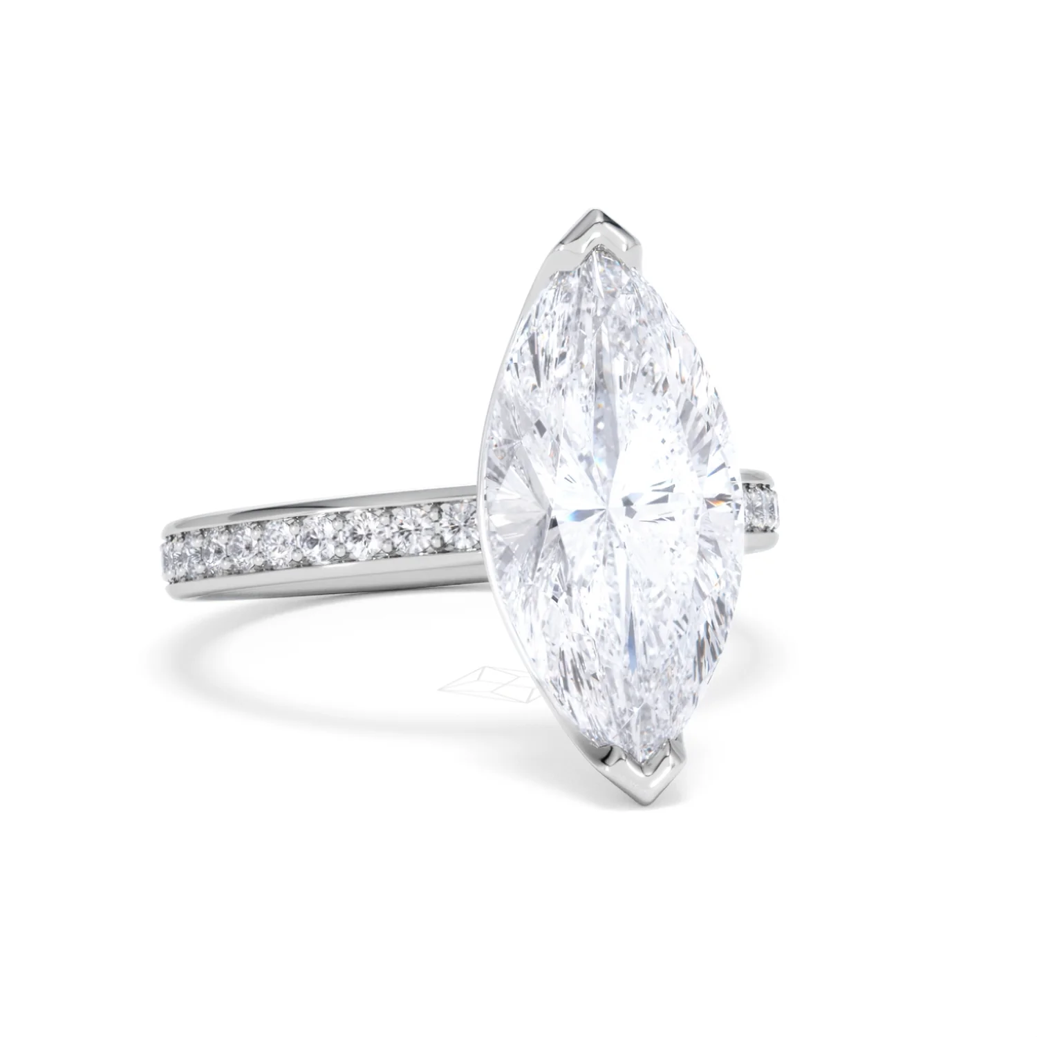 Origin 3.30ct Marquise Cut Lab Diamond Solitaire Engagement Ring with Side Stones in 18K White Gold - Image 11