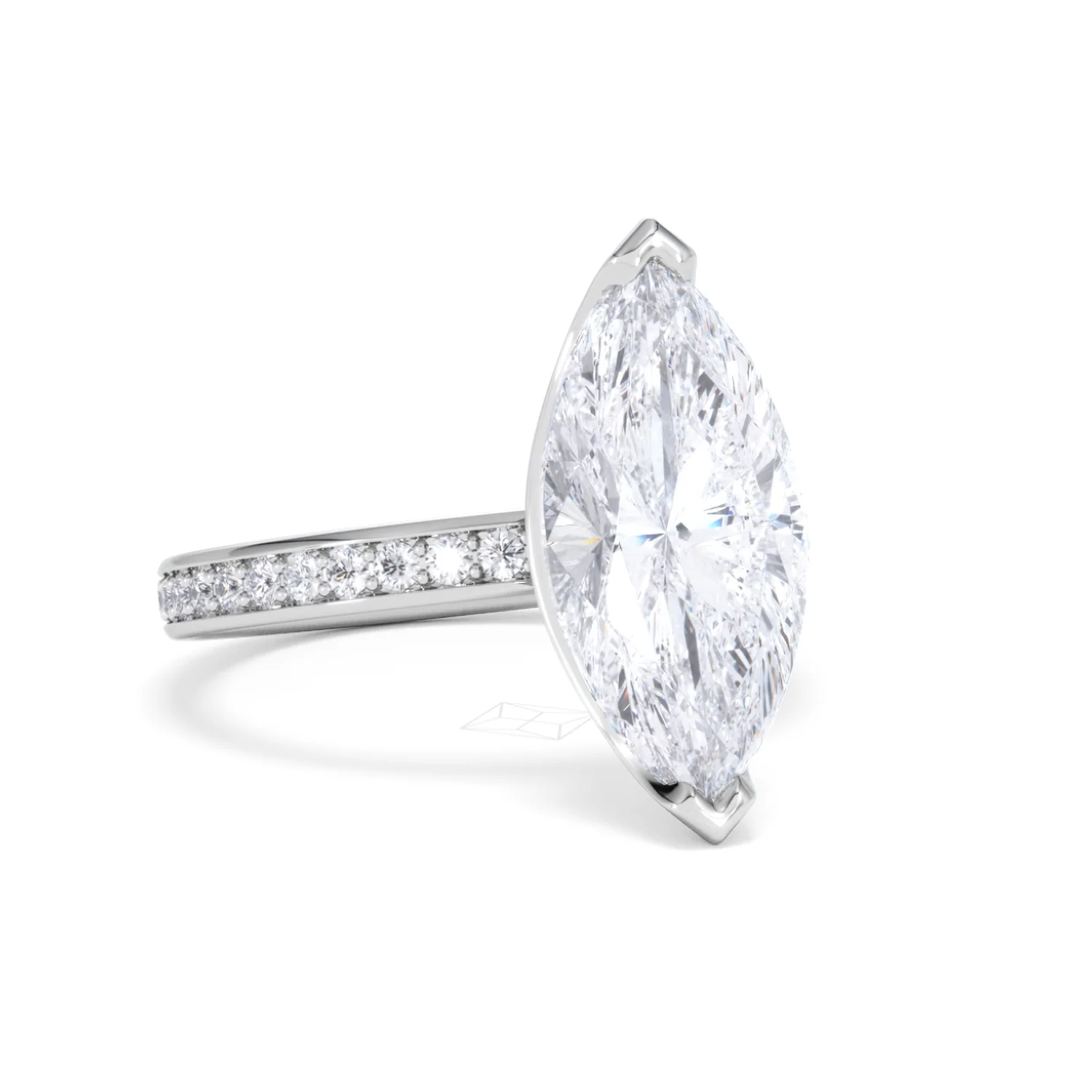 Origin 3.30ct Marquise Cut Lab Diamond Solitaire Engagement Ring with Side Stones in 18K White Gold - Image 12