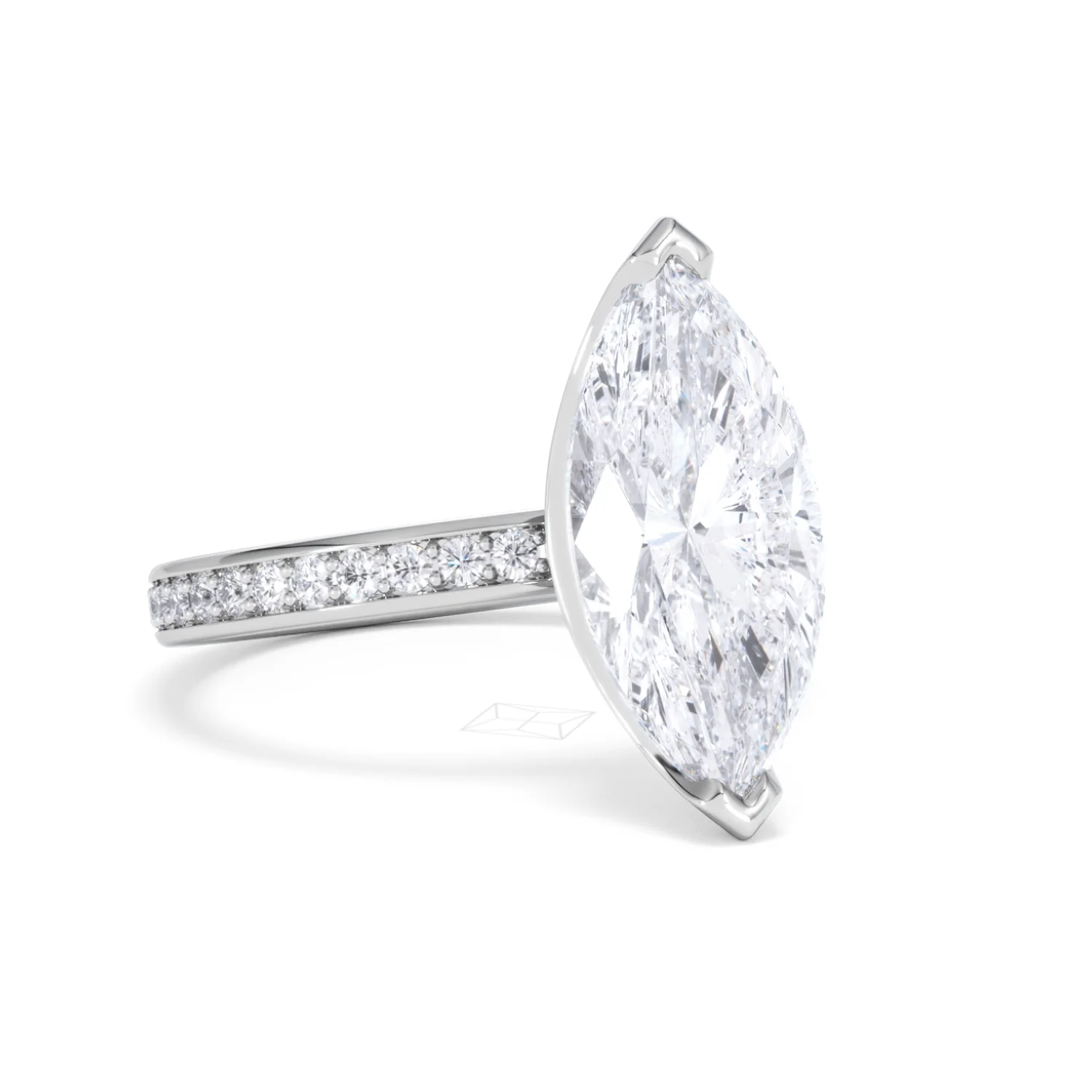 Origin 3.30ct Marquise Cut Lab Diamond Solitaire Engagement Ring with Side Stones in 18K White Gold - Image 13