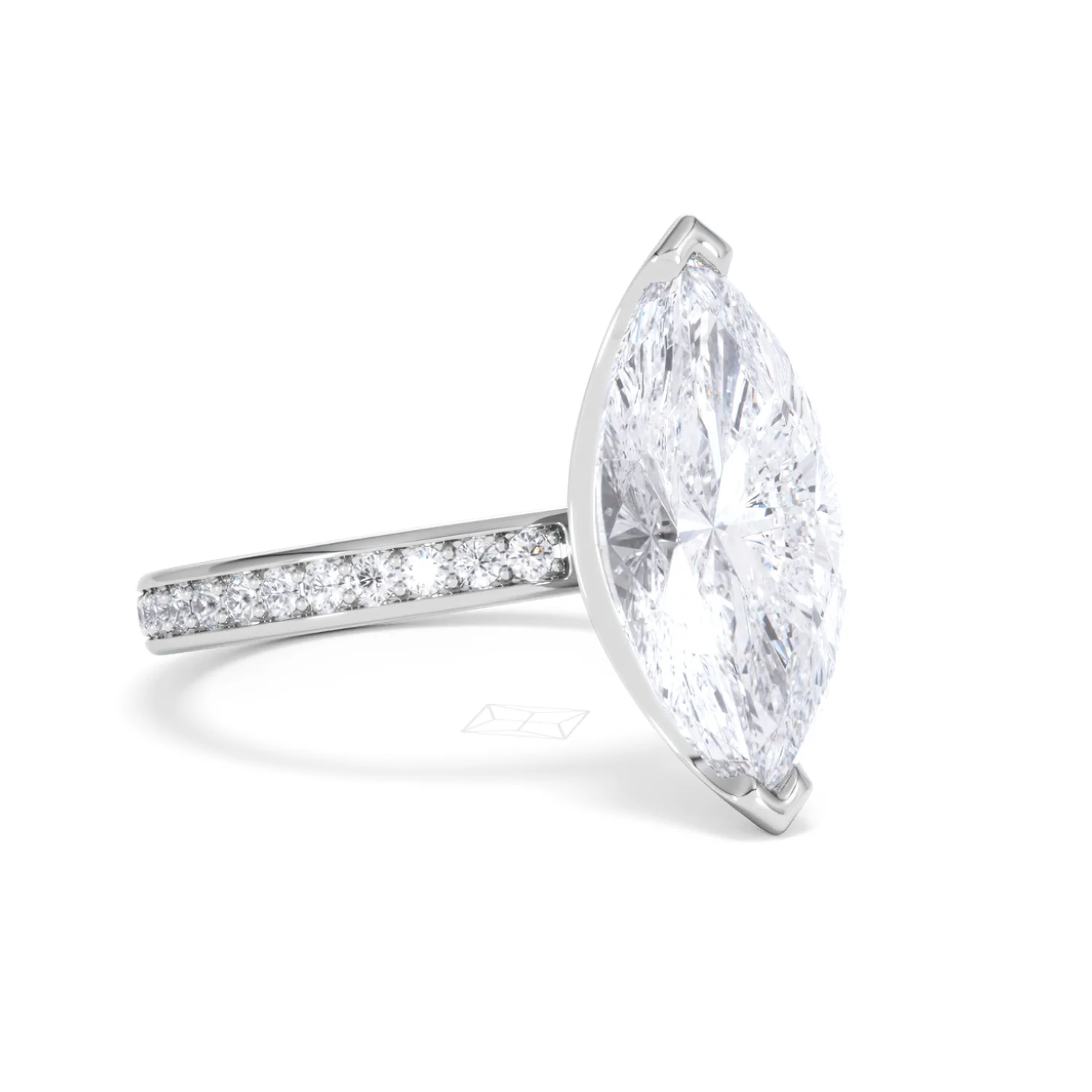 Origin 3.30ct Marquise Cut Lab Diamond Solitaire Engagement Ring with Side Stones in 18K White Gold - Image 14