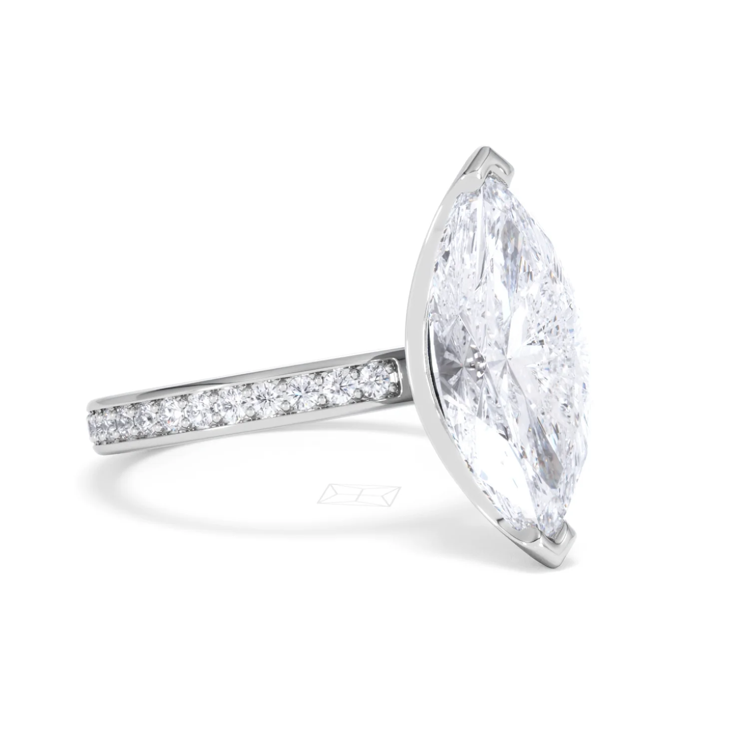 Origin 3.30ct Marquise Cut Lab Diamond Solitaire Engagement Ring with Side Stones in 18K White Gold - Image 15