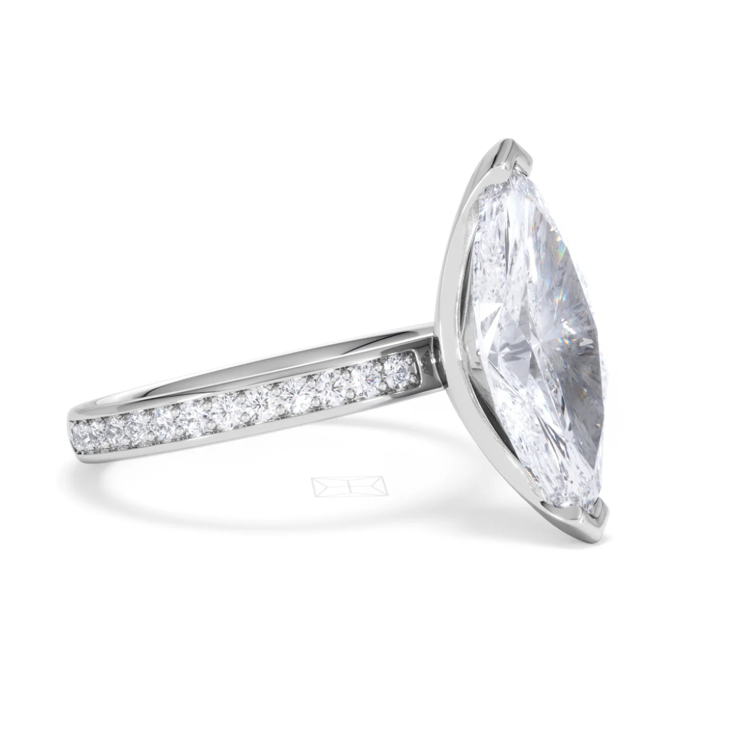 Origin 3.30ct Marquise Cut Lab Diamond Solitaire Engagement Ring with Side Stones in 18K White Gold - Image 18