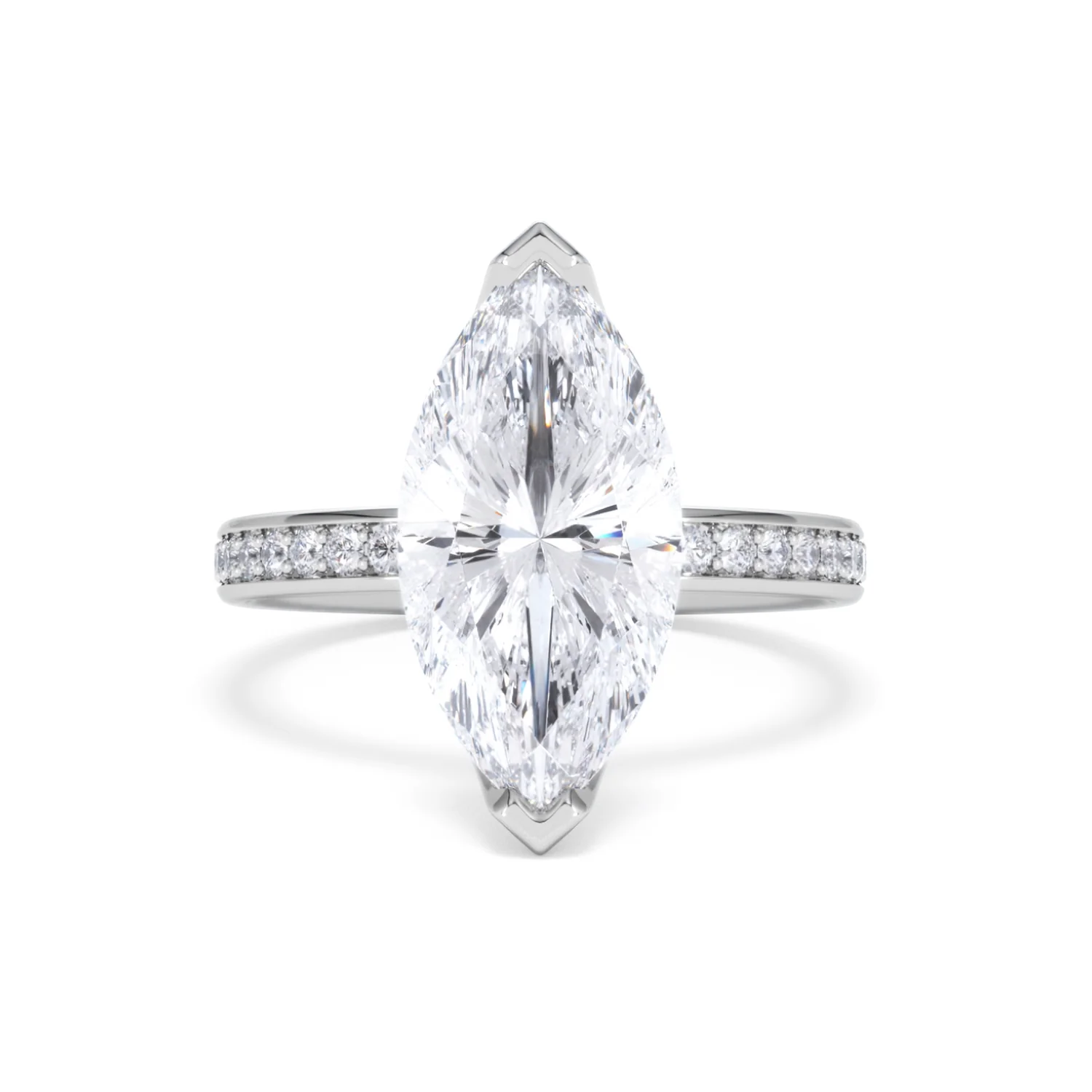 Origin 3.30ct Marquise Cut Lab Diamond Solitaire Engagement Ring with Side Stones in 18K White Gold - Image 7