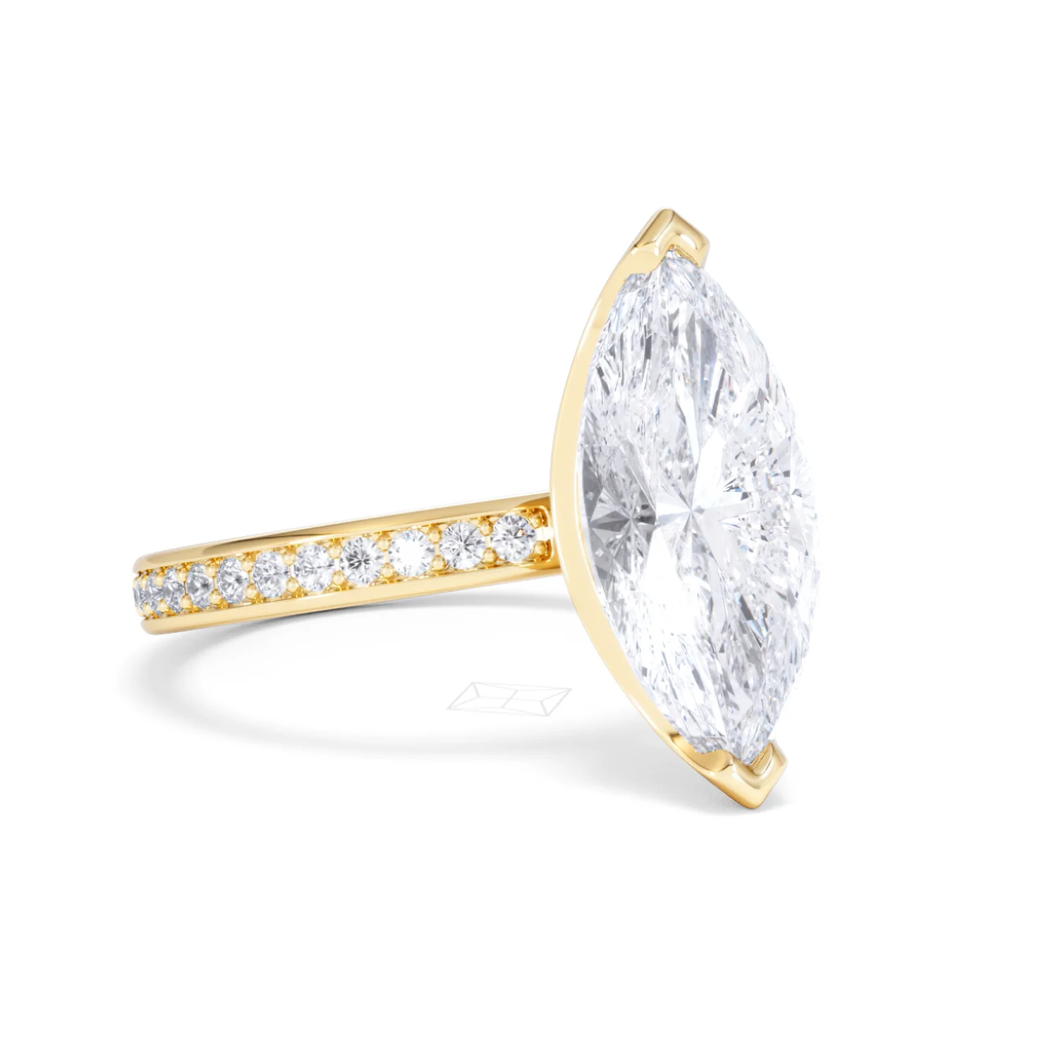 Origin 3.30ct Marquise Cut Lab Diamond Solitaire Engagement Ring with Side Stones in 18K Yellow Gold - Image 14